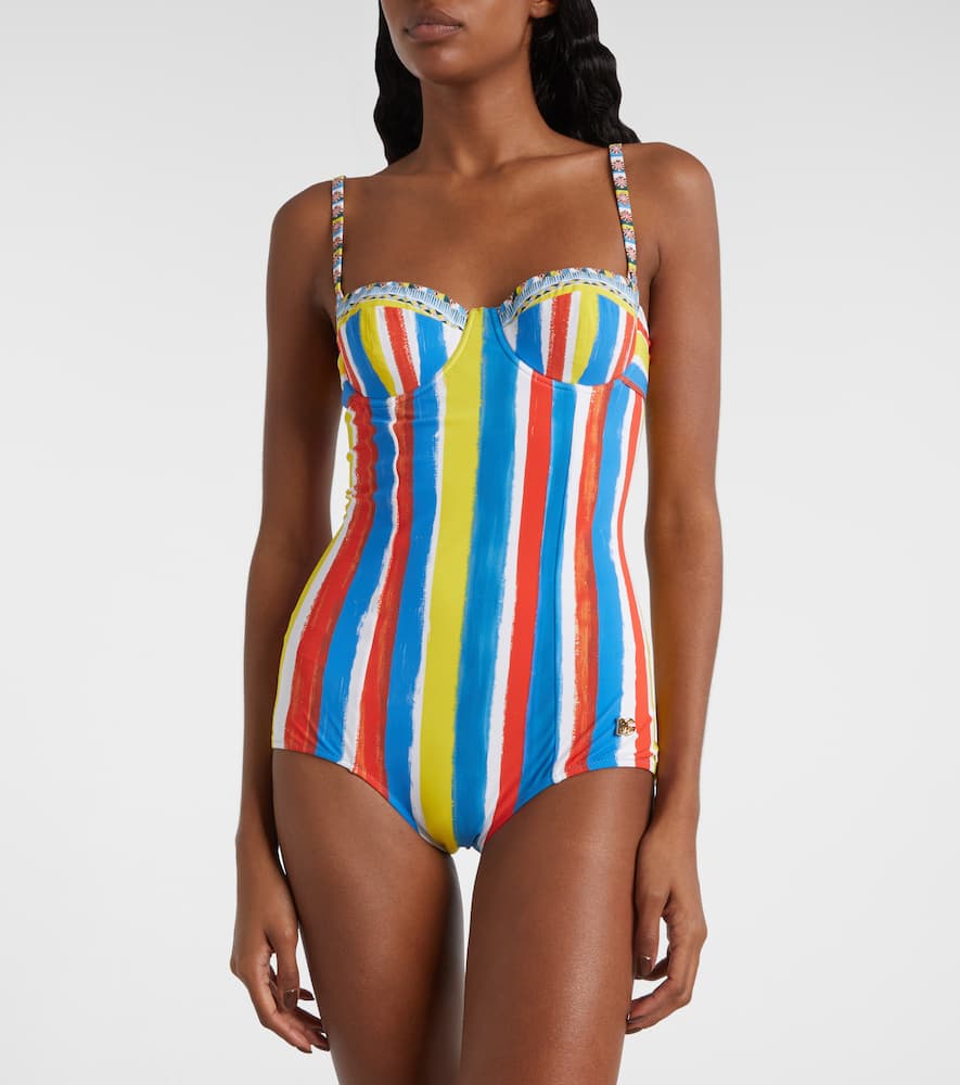 Cutout striped swimsuit