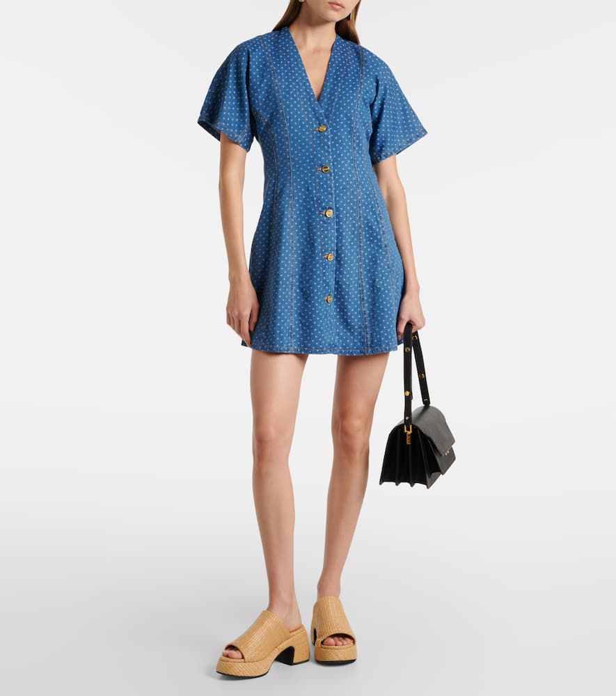 Polka-dot denim minidress