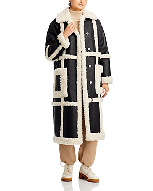 Panelled faux shearling coat - Black