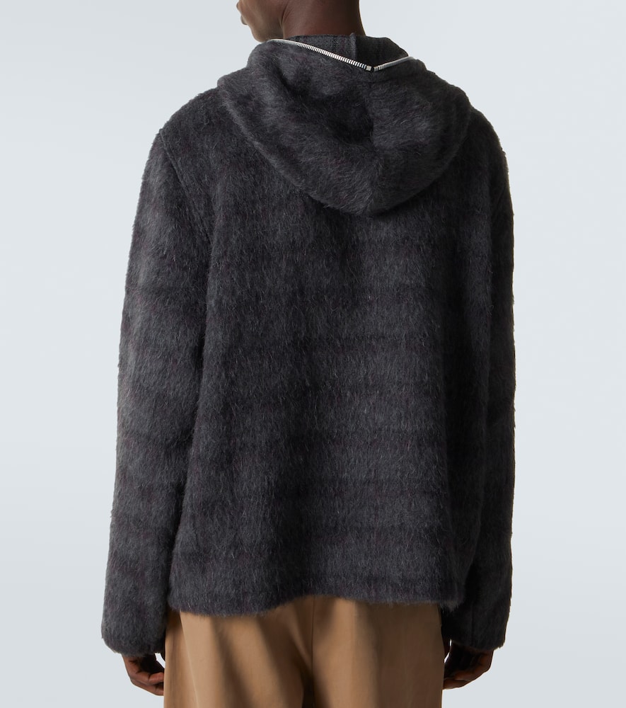 Checked knitted zip-up hoodie