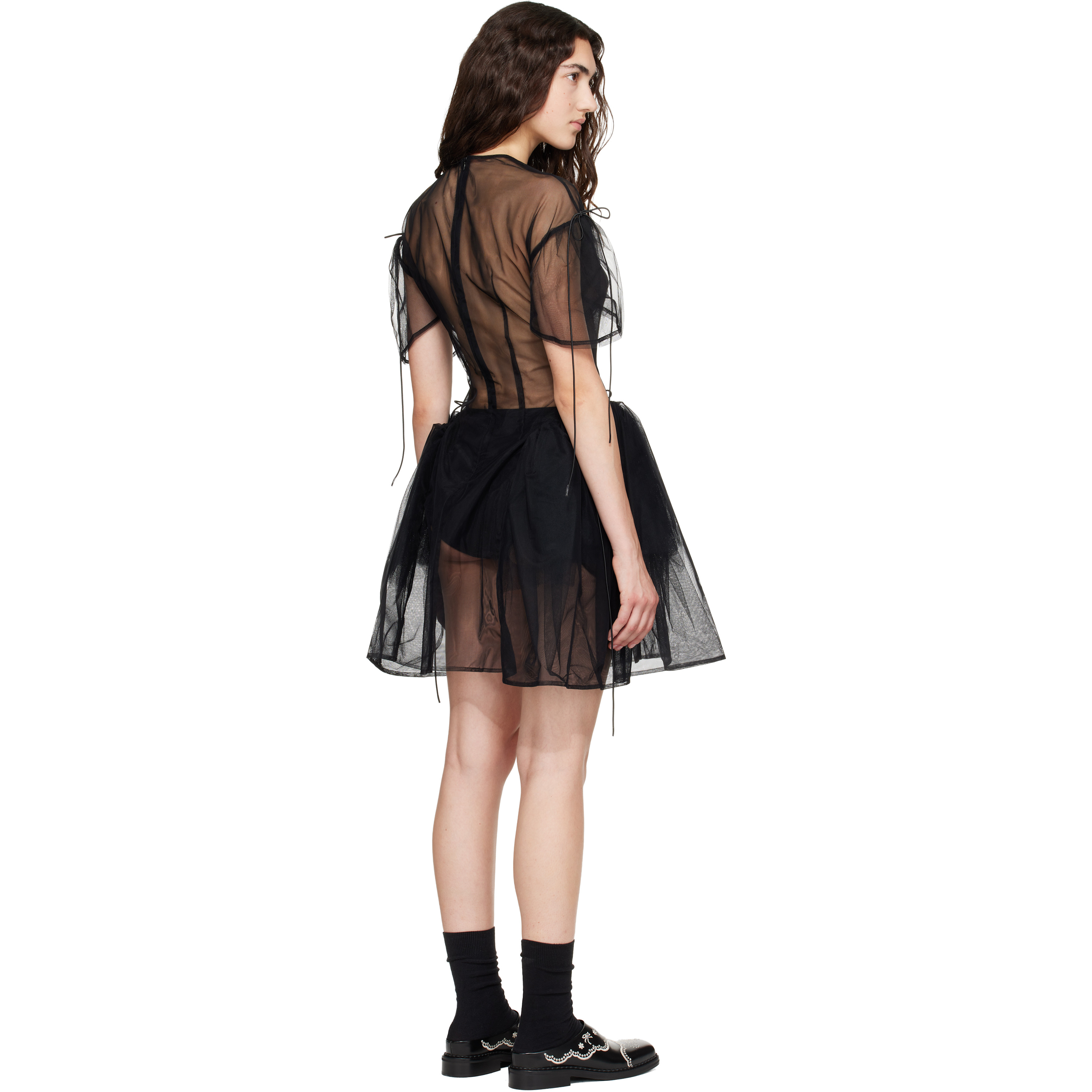 Black Puff Sleeve Cord Hip Minidress