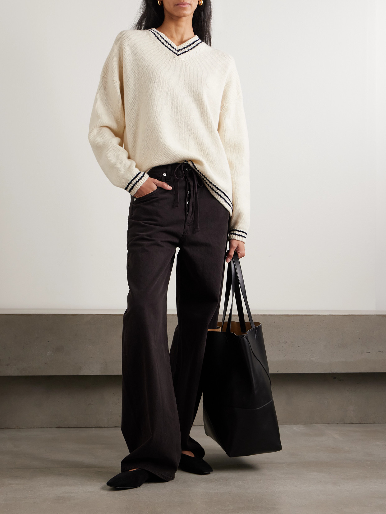 &Balla Slouch Striped Wool Sweater - Cream