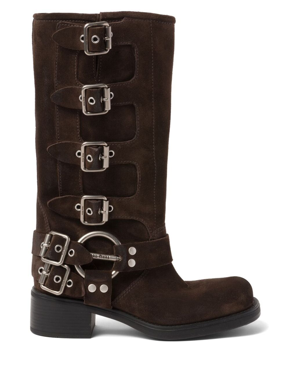 Buckle-detail block-heel boots - Brown