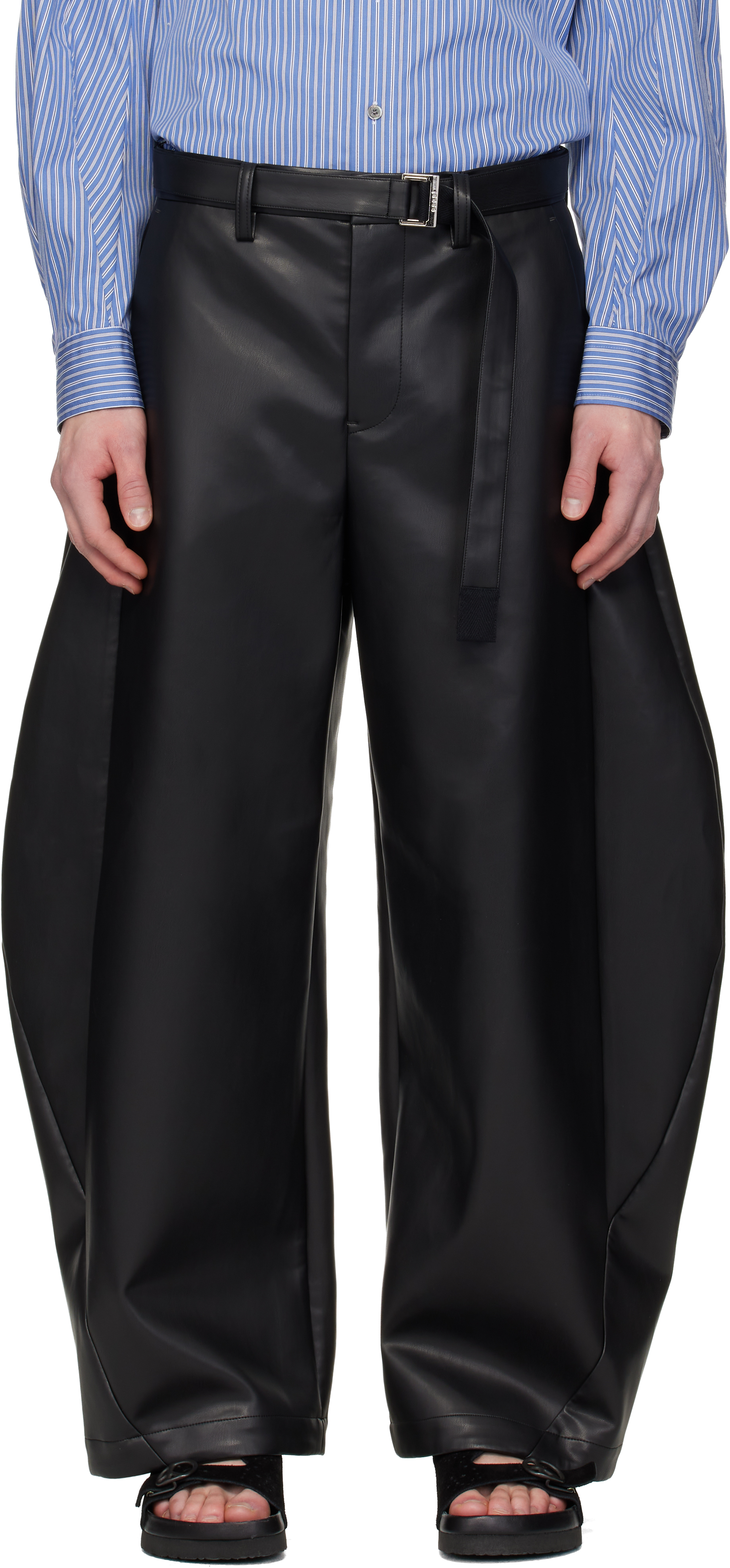 Black Belted Faux-Leather Trousers