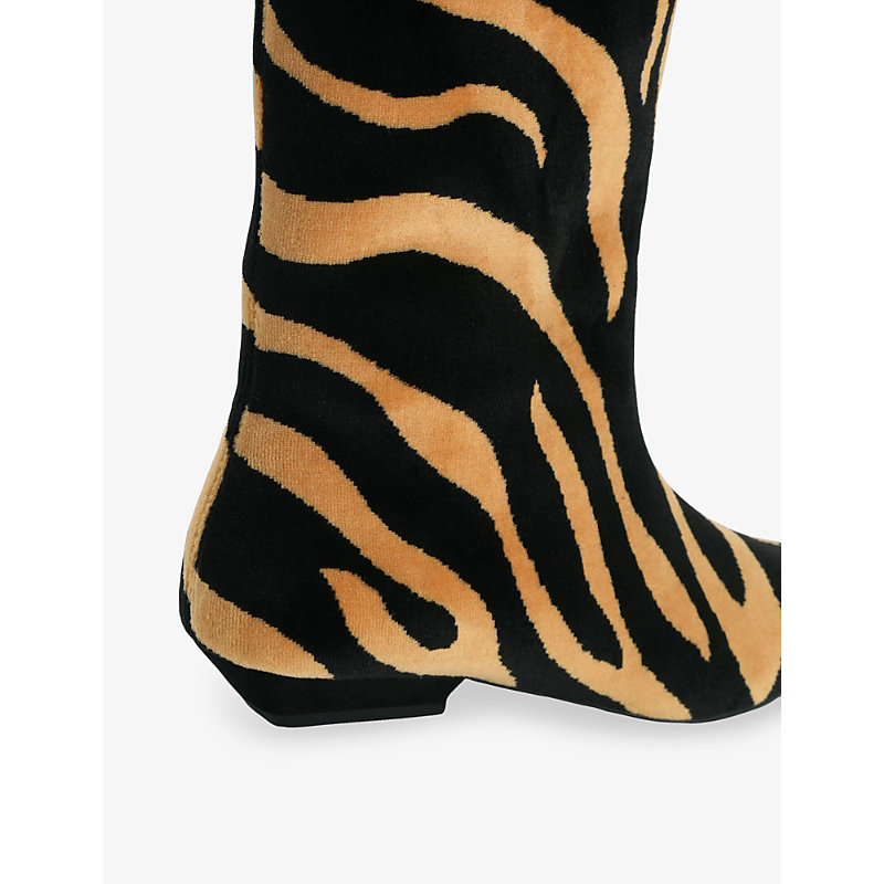 Womens Westbury Leopard-Print Velvet Knee-High Boots