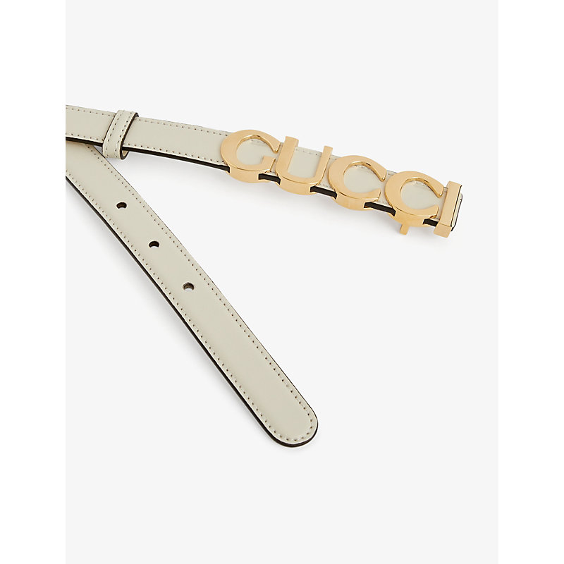 Womens Mystic White Logo-buckle Thin Leather Belt