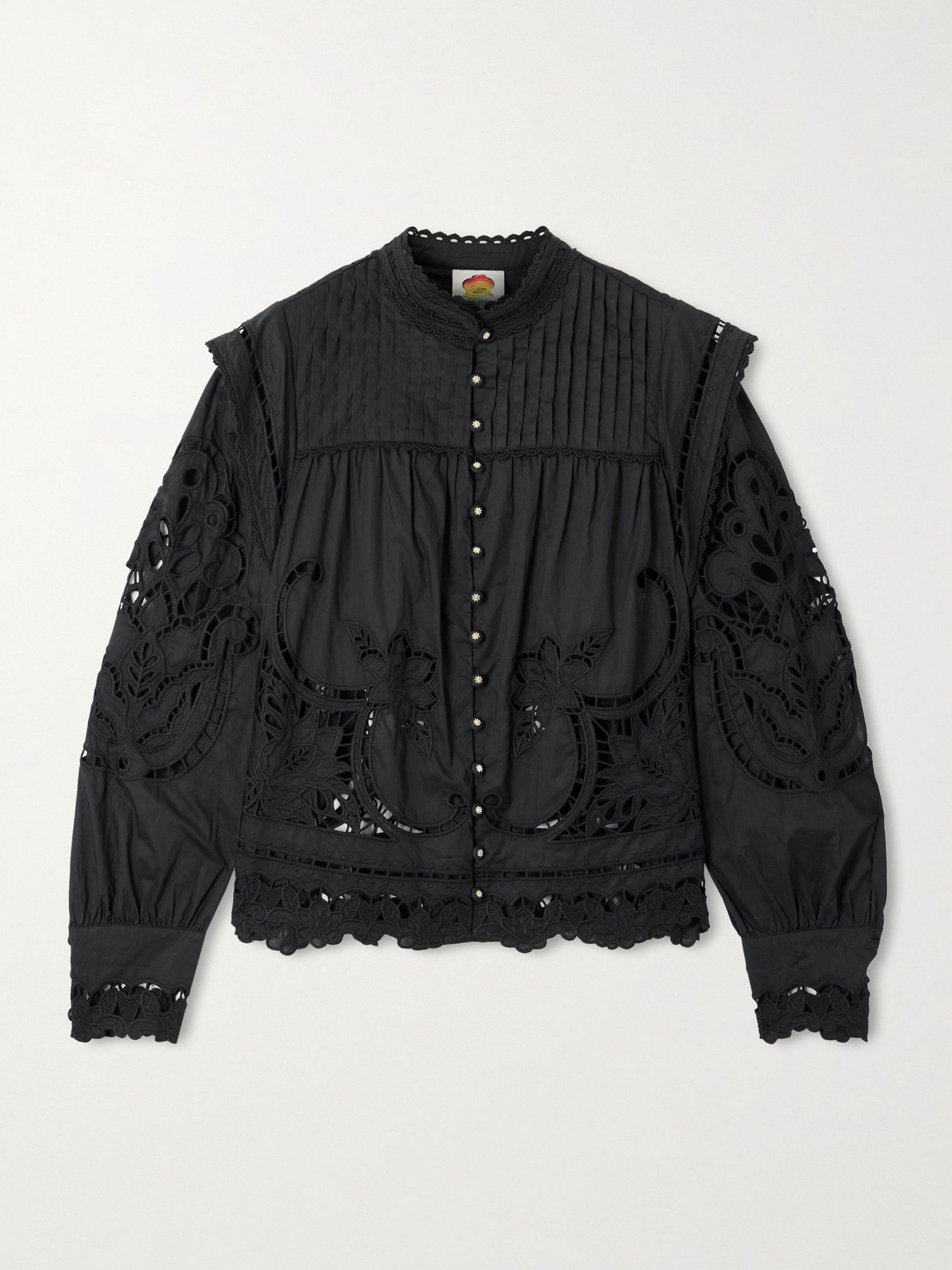 Richilieu Pleated Broderie Anglaise Cotton Blouse - Black