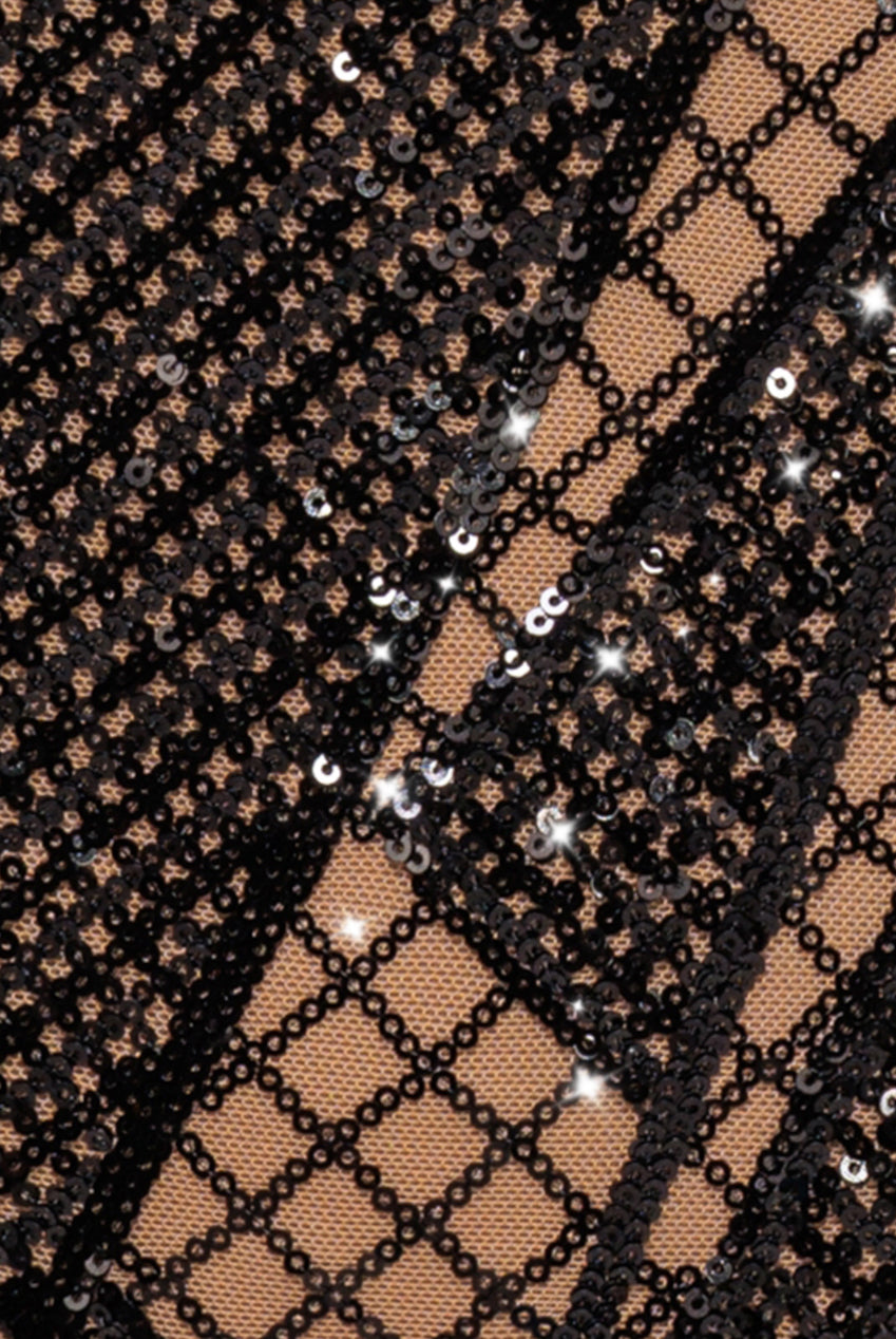 Goddiva Geometric Sequin Plunge Maxi - Black