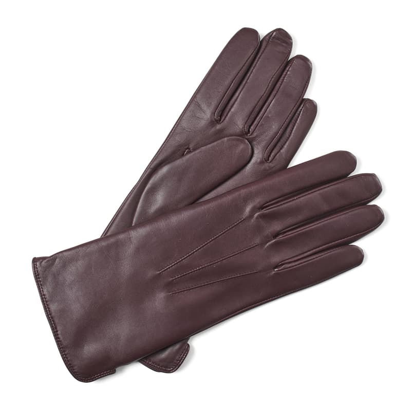 Women's Cashmere Lined Leather Gloves in Fig Nappa