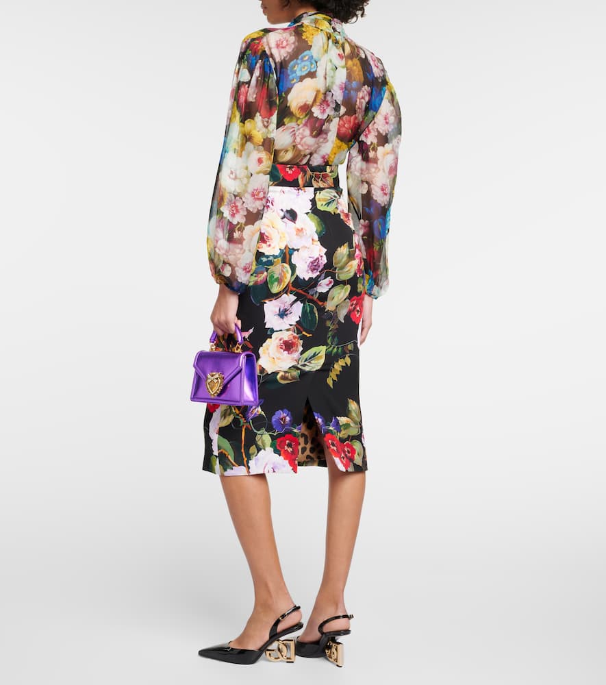 Rose Garden charmeuse midi skirt