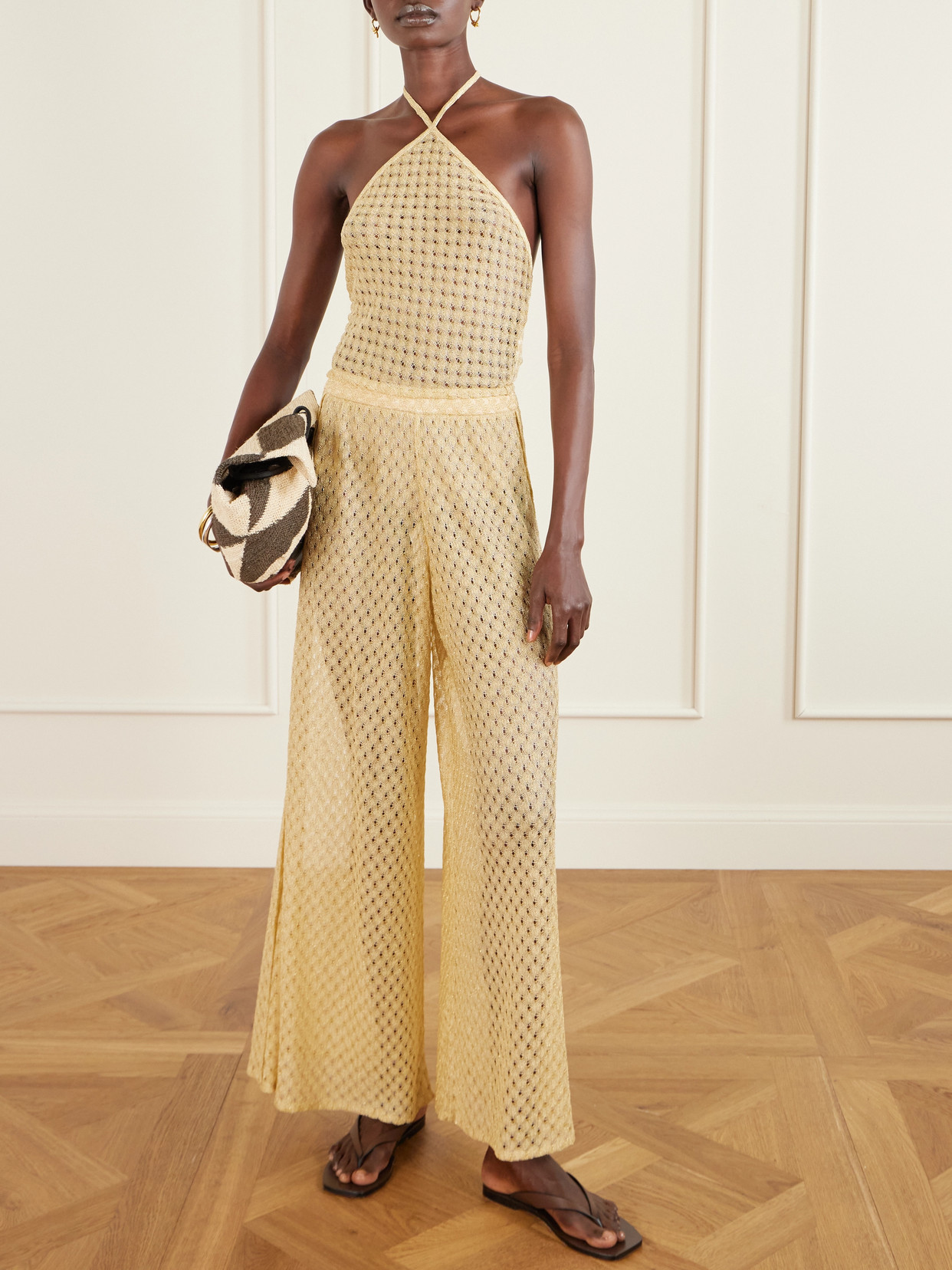 Mare Cropped Metallic Crochet-knit Halterneck Top - Gold