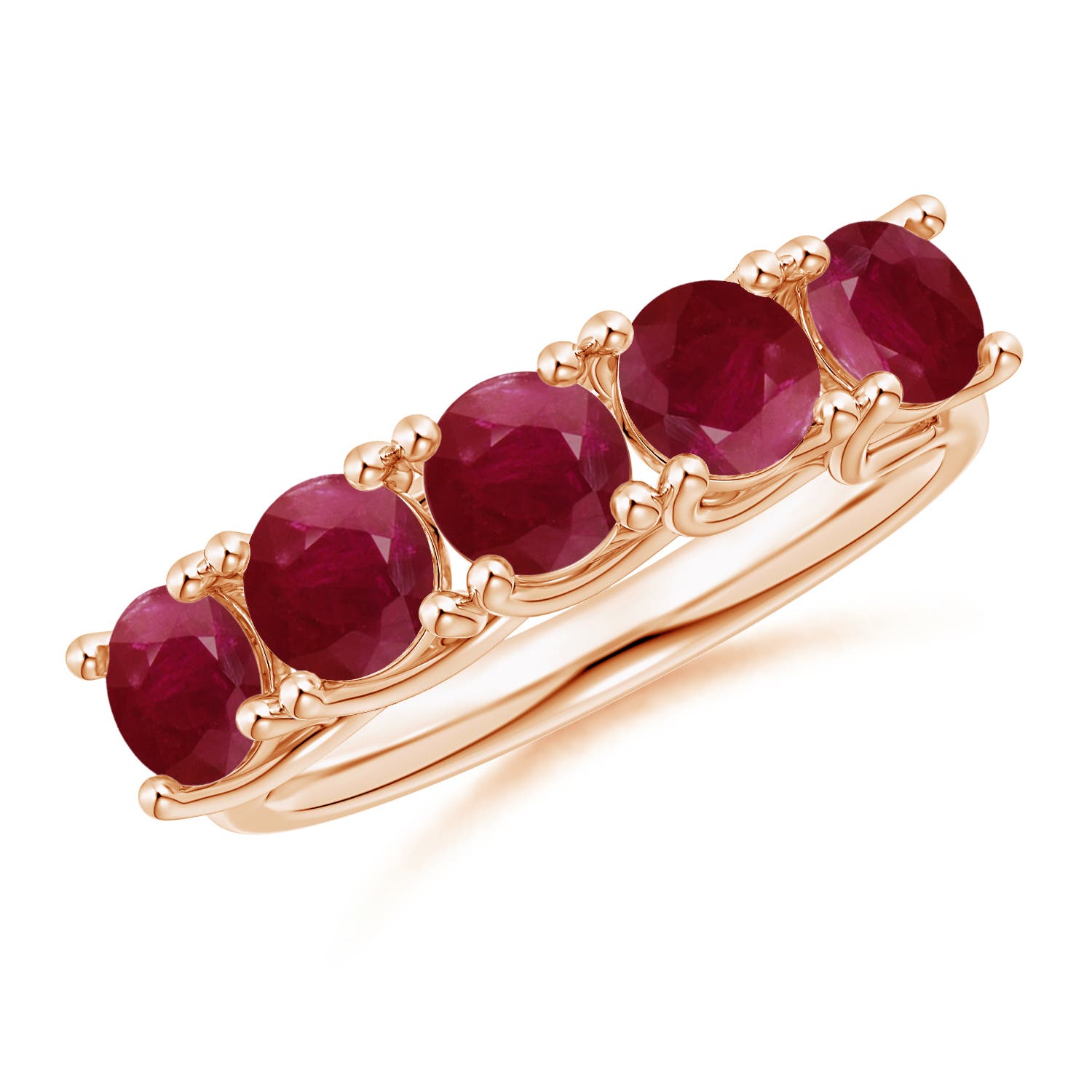 Angara 2.3 Carats Half Eternity Five Stone Ruby Wedding Band in 14K Rose Gold