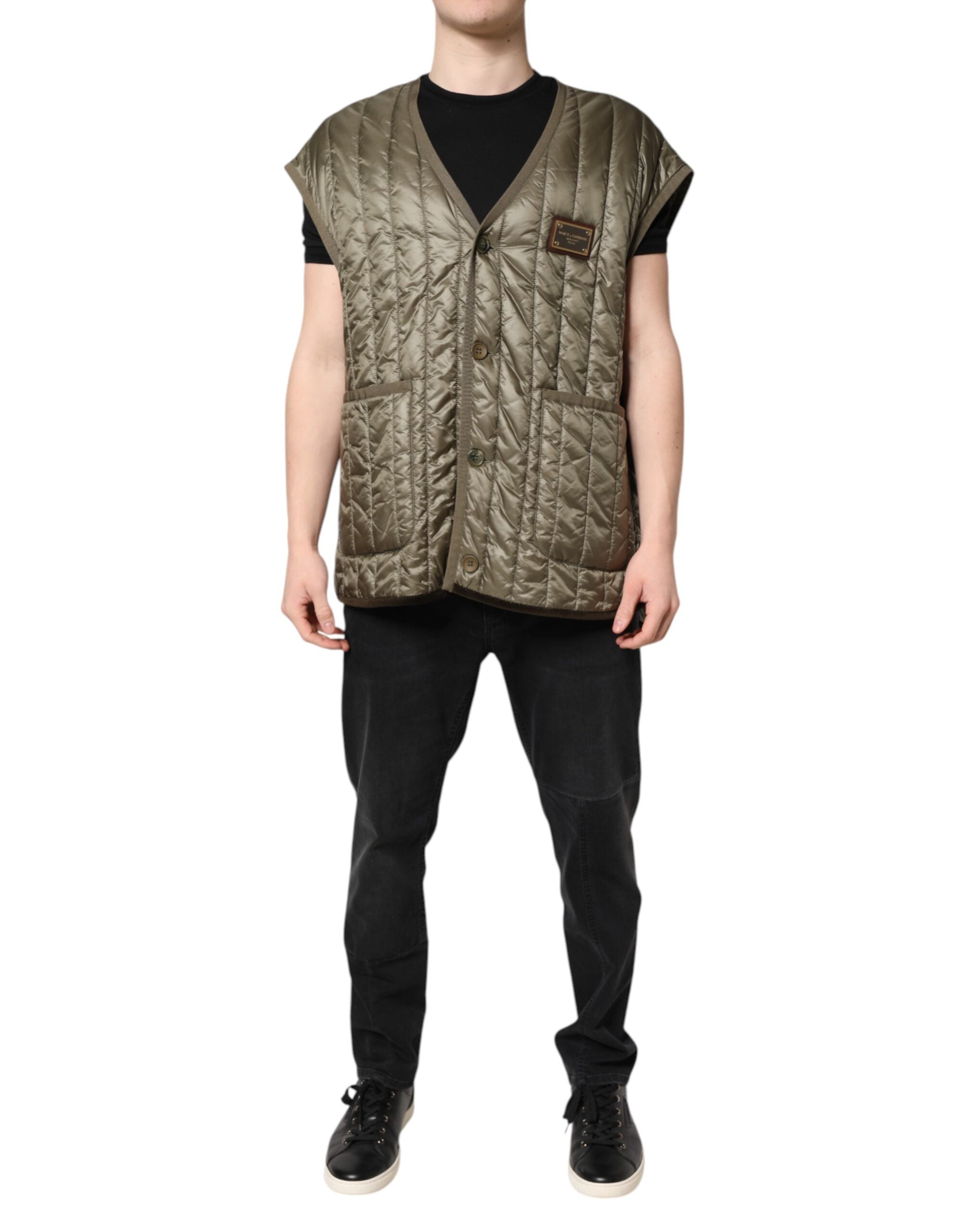 Quilted Logo Plaque Vest — Brown