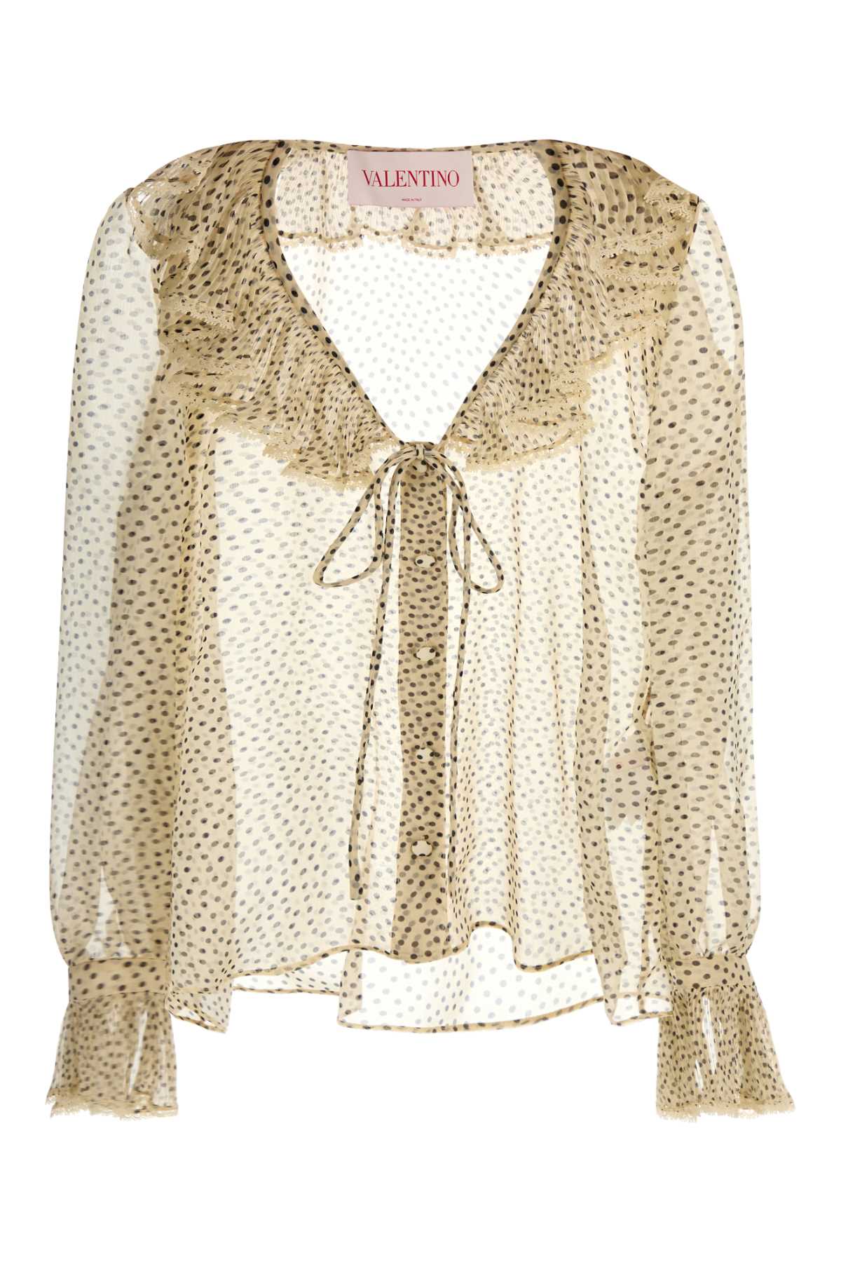 Silk Polka-Dot Shirt — Beige