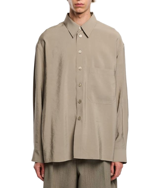 Oversized Patch Pocket Shirt — Beige