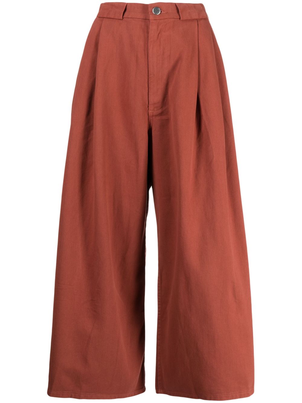 Wide-leg cropped cotton trousers - Red