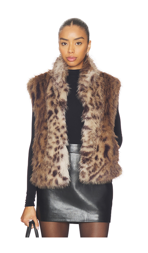Generation Love Liona Leopard Faux Fur Vest in Brown. L. Also in XS