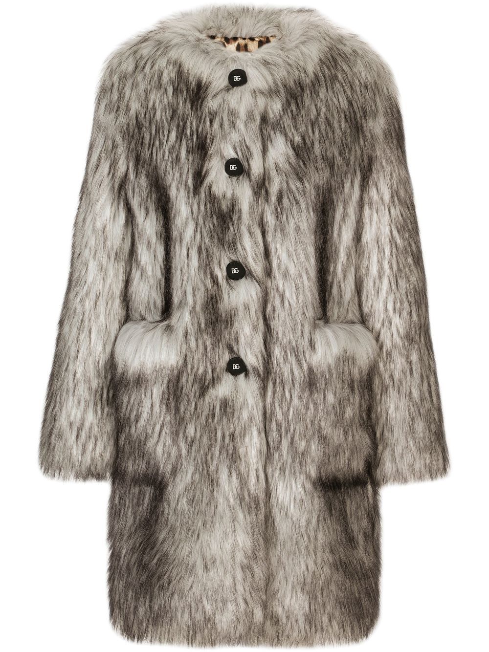 Wolf-effect faux fur coat - Brown