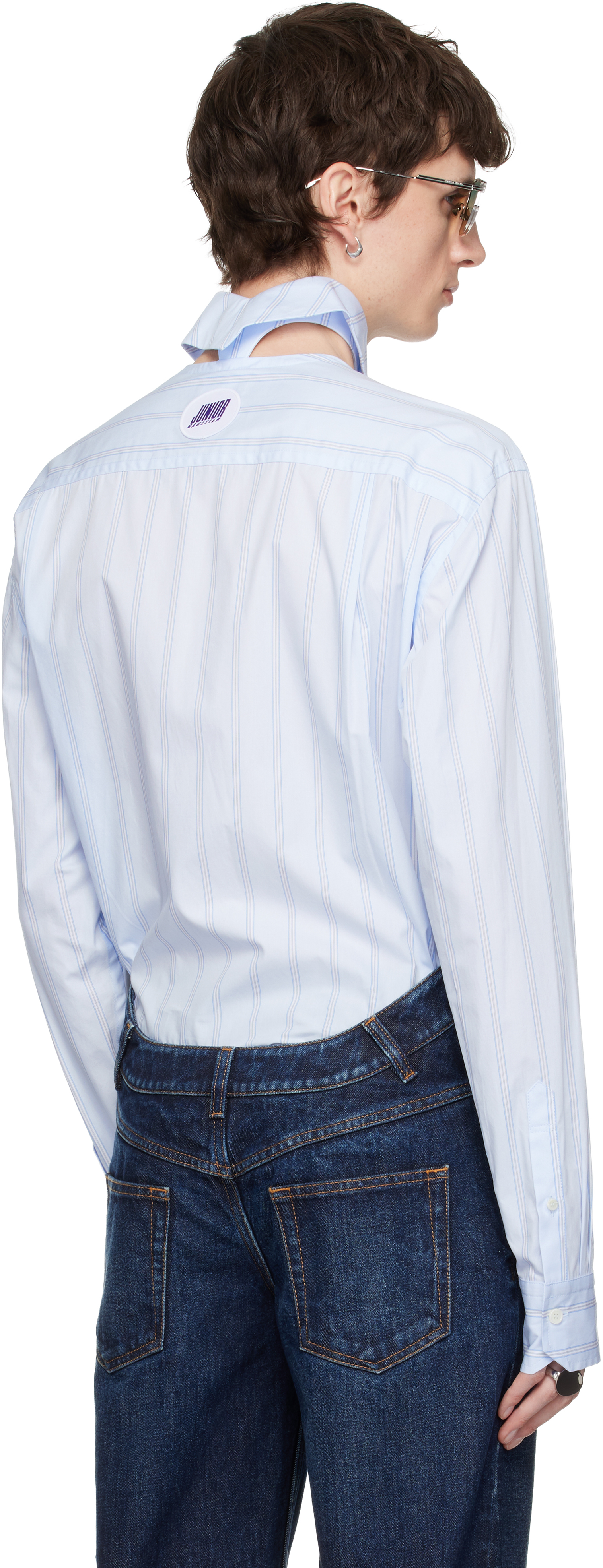 Blue Pinstriped Floating Collar Shirt