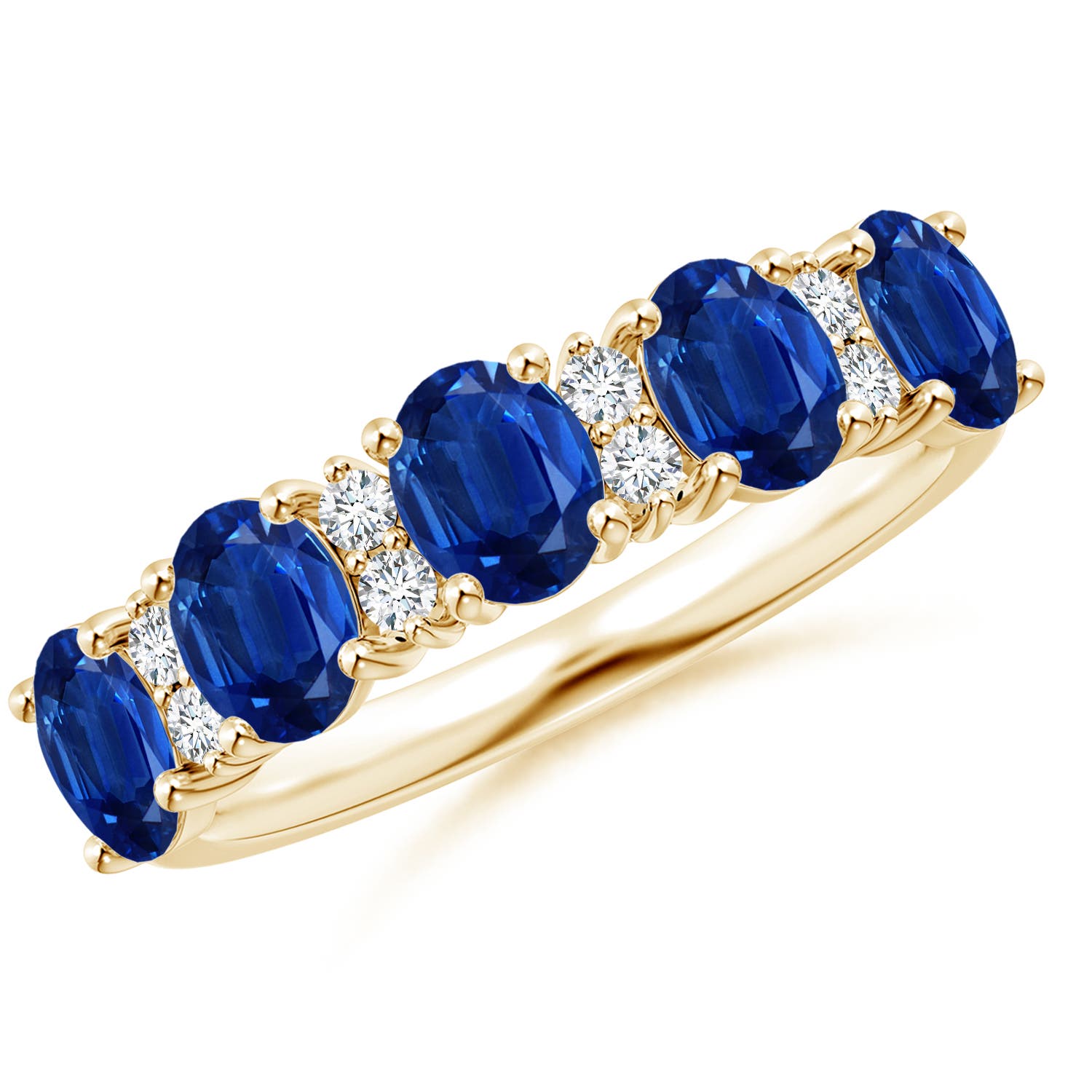 Angara 2.0 Carats Five Stone Blue Sapphire and Diamond Wedding Ring in 14K Yellow Gold