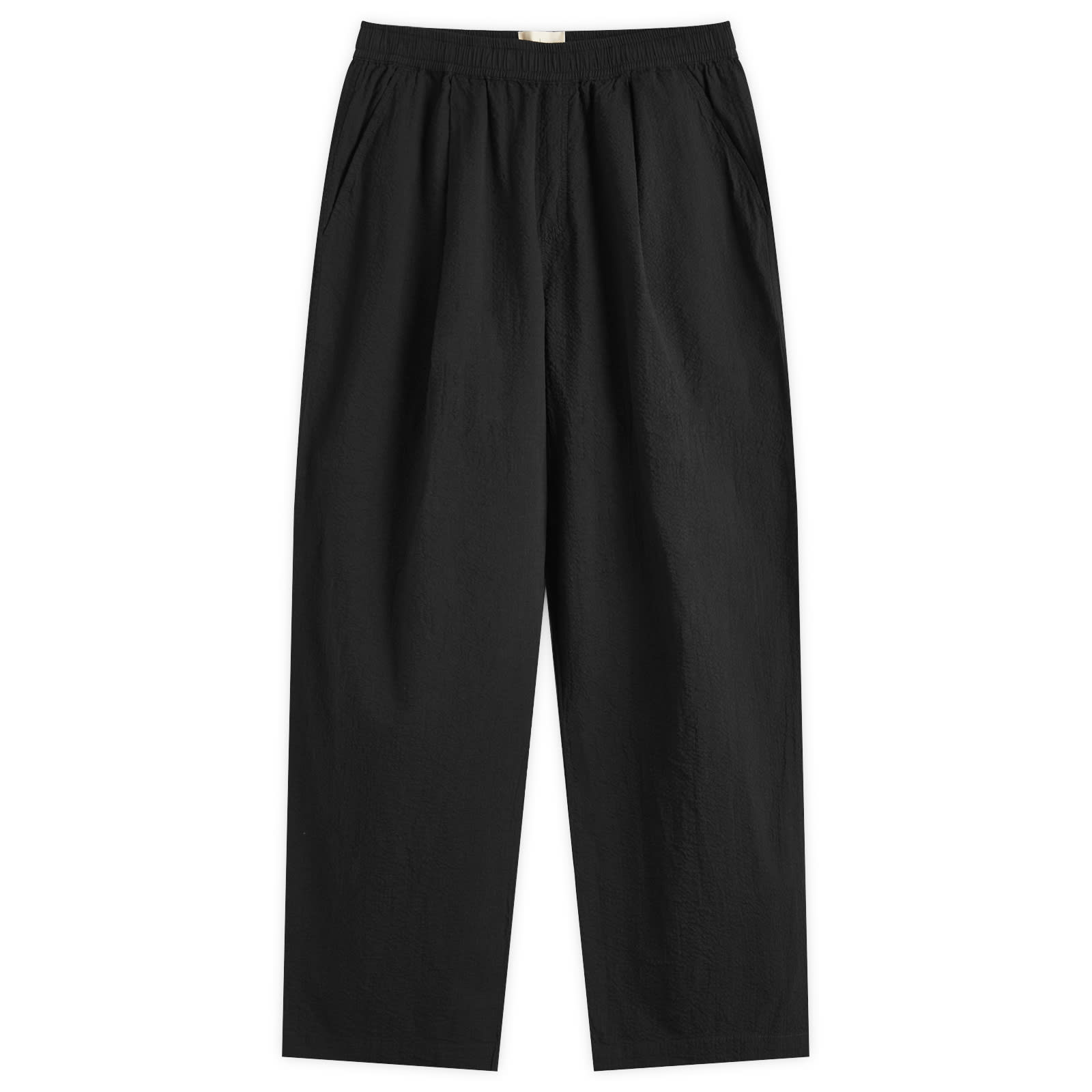 Folk Men's Elasticated Wide Fit Trouser in Black Seersucker
