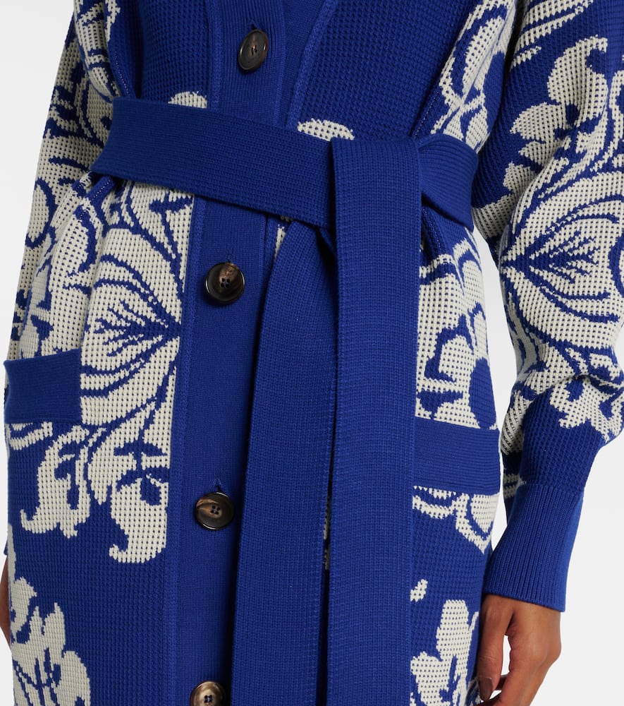 Floral waffle-knit hooded cardigan