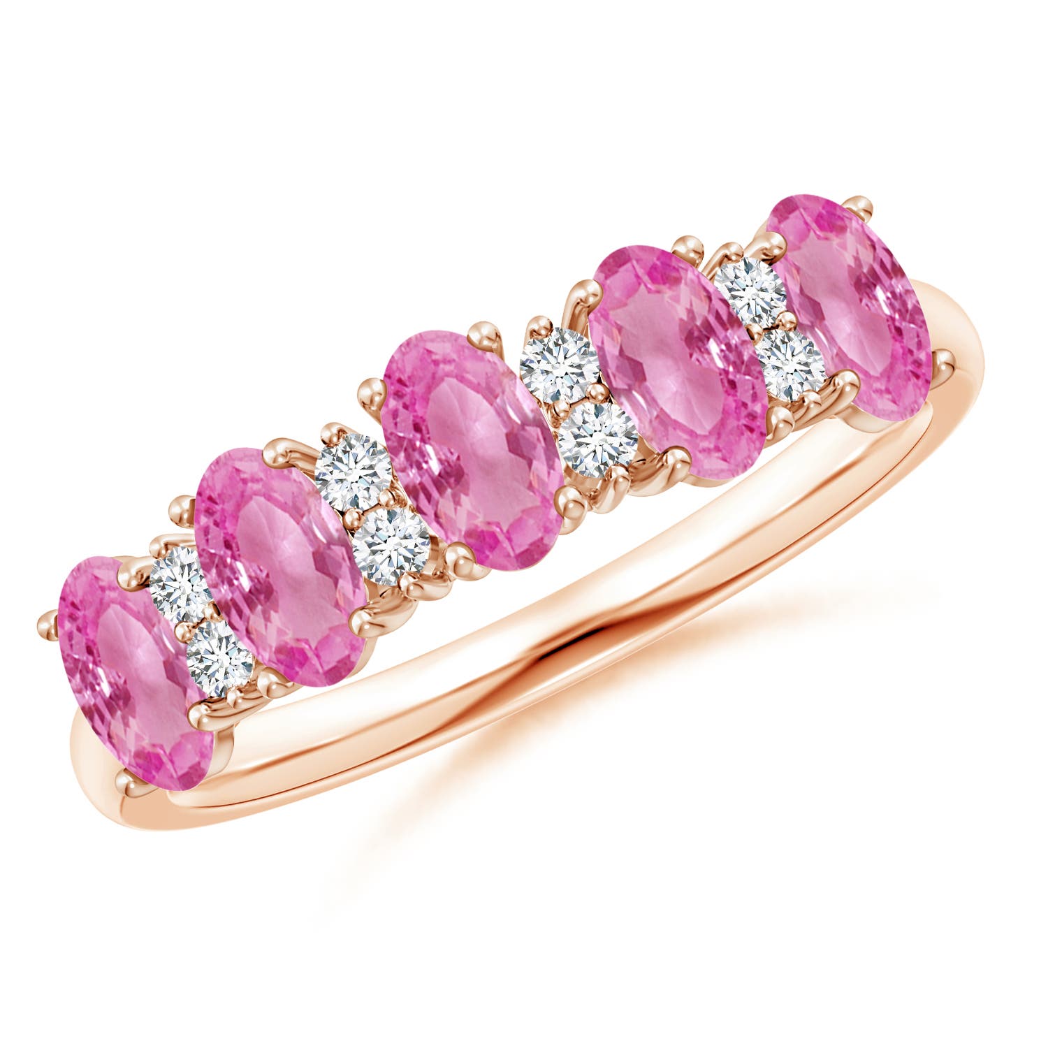 Angara 1.5 Carats Five Stone Pink Sapphire and Diamond Wedding Ring in 18K Rose Gold
