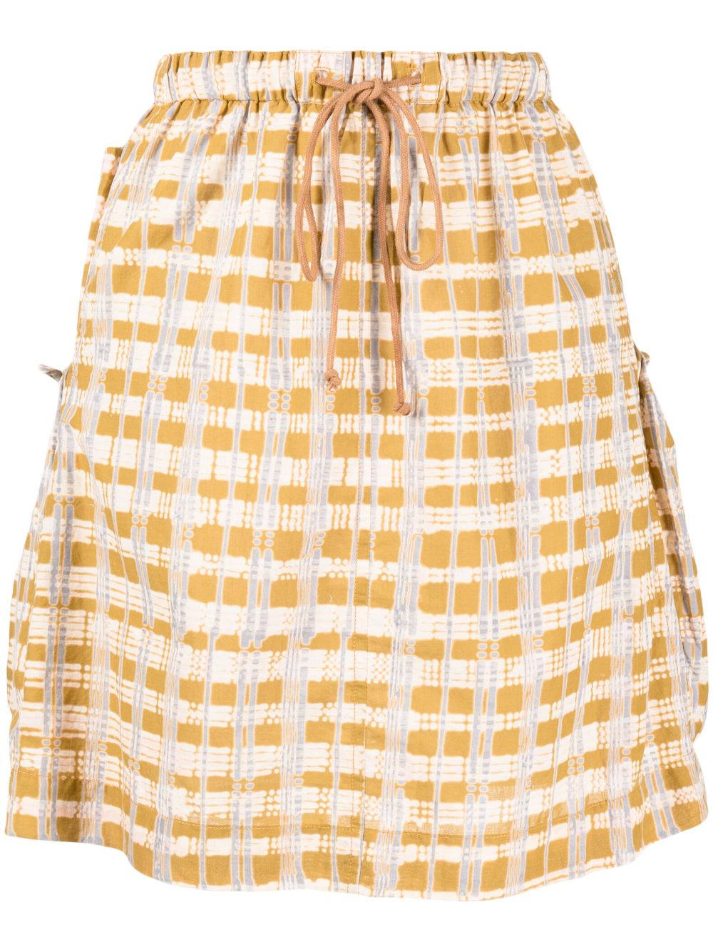 Check-print drawstring skirt - Brown