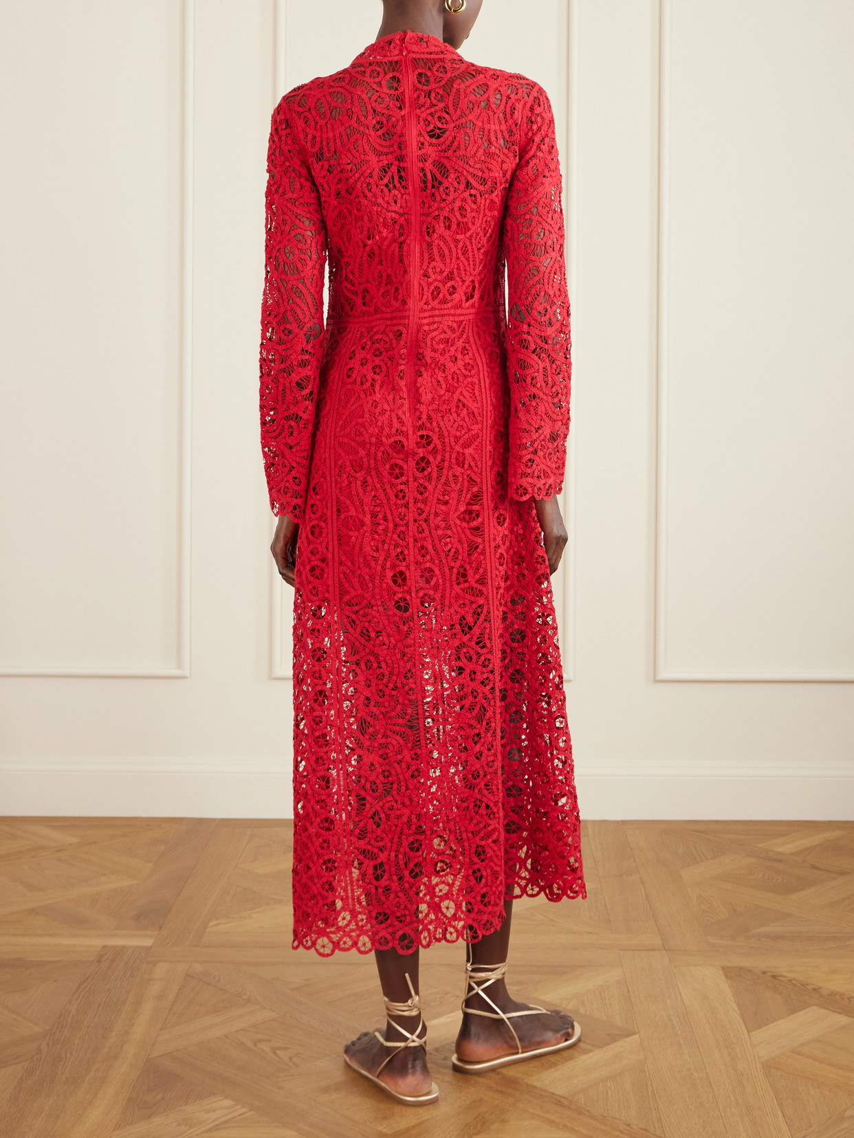 Adelina Guipure Lace Maxi Dress - Red