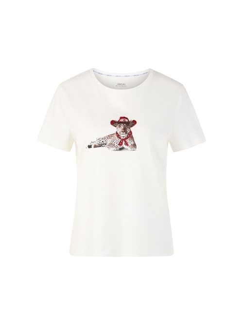 Marc Cain Cotton shirt with leopard motif, white, 34 N