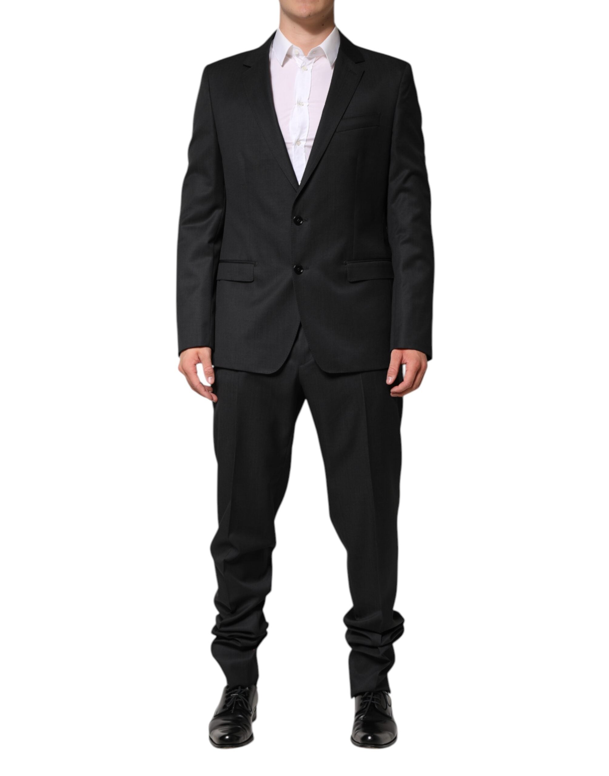 Virgin Wool Single Breasted Pant Suit — Black