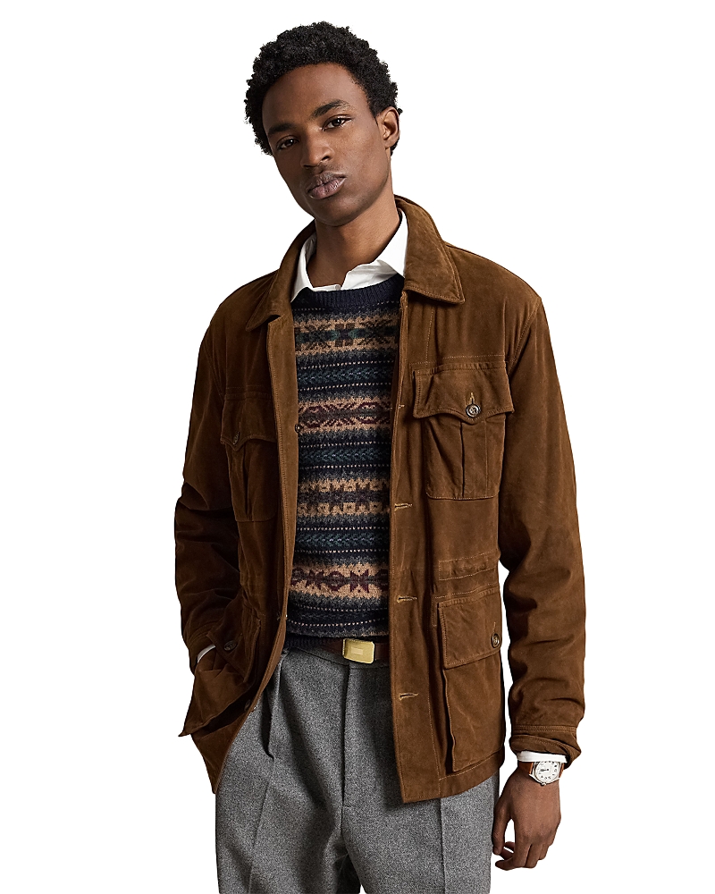 Suede Leather Cargo Pocket Utility Jacket