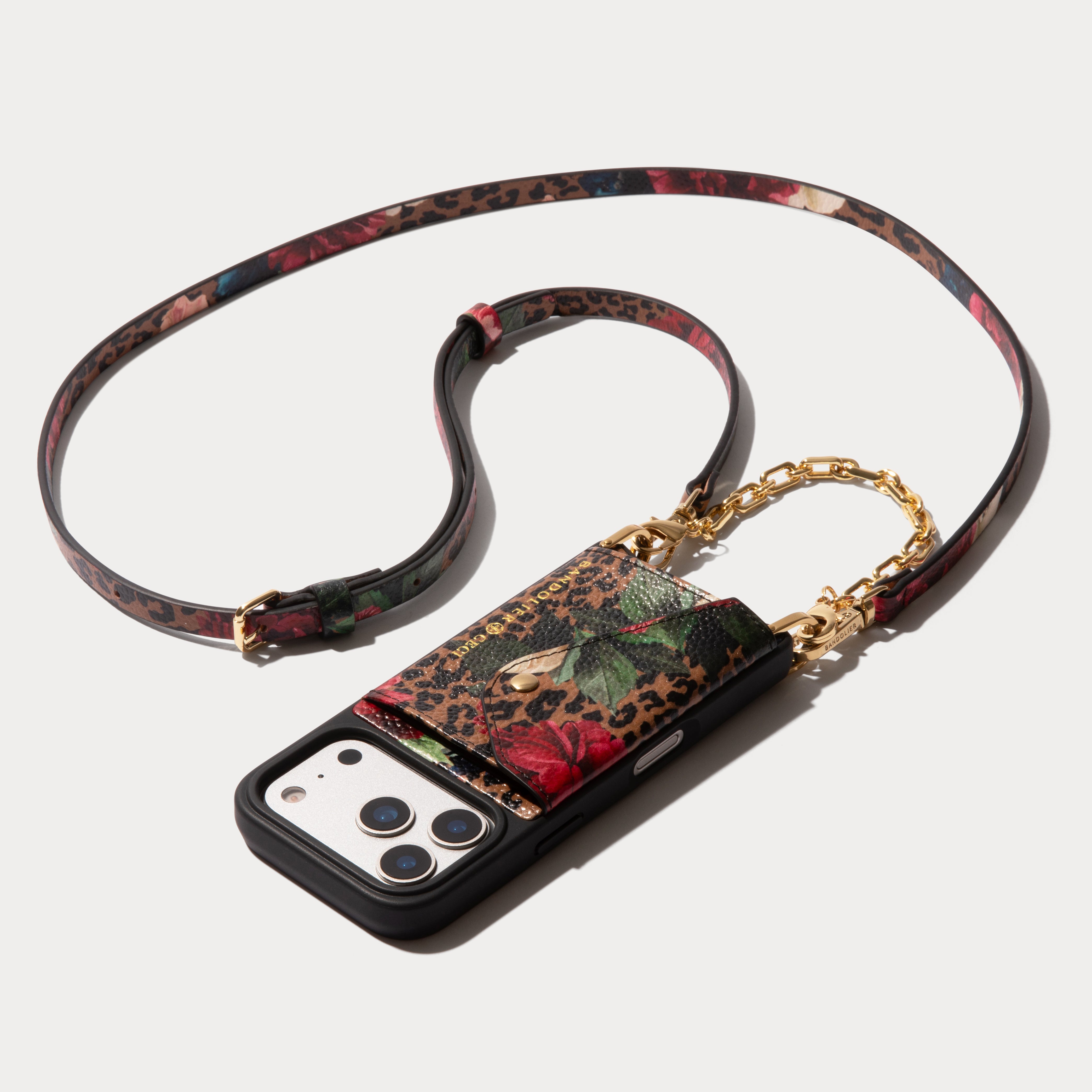 Valentina Duet in Ceci Dark Floral Cheetah/Gold | iPhone 16 Pro | Genuine Leather |