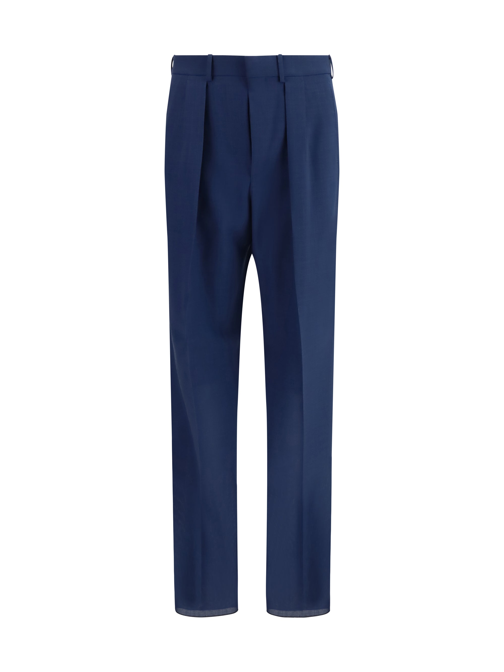 Pleated Wool Trousers — Navy