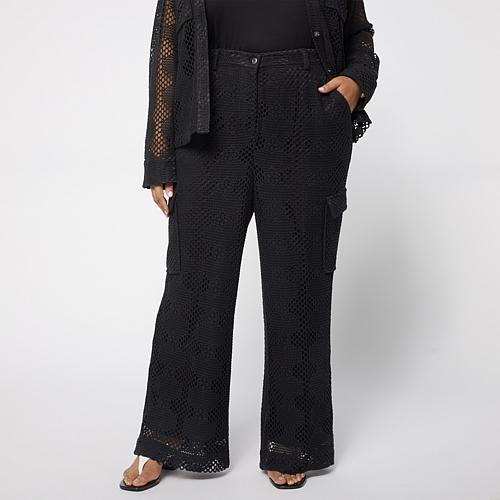 Wide Leg Crochet Cargo Pant - Black