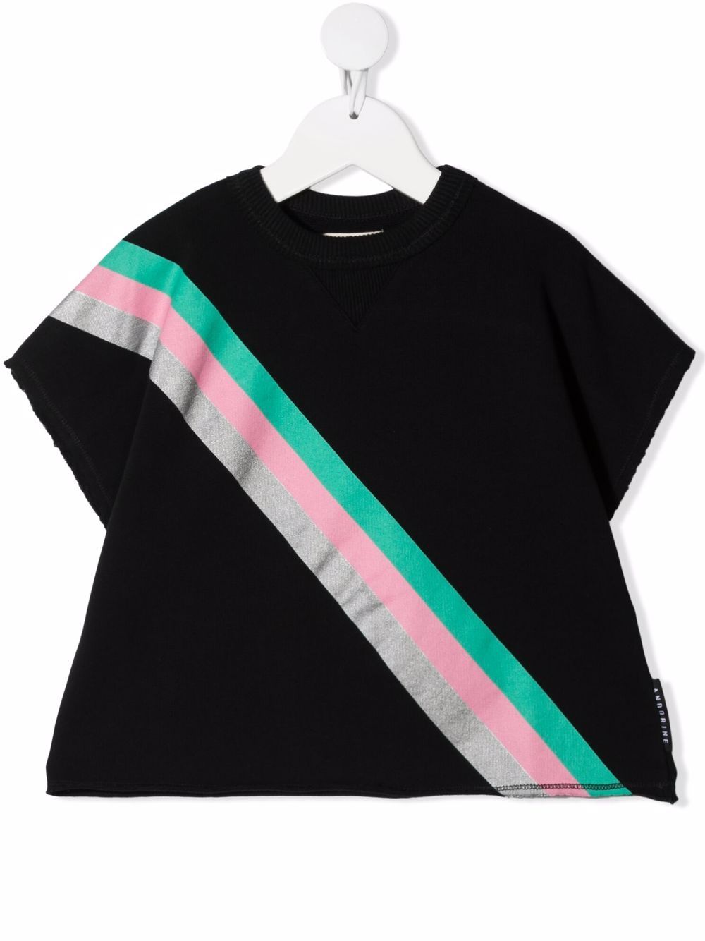 Stripe-print short-sleeved sweatshirt - Black