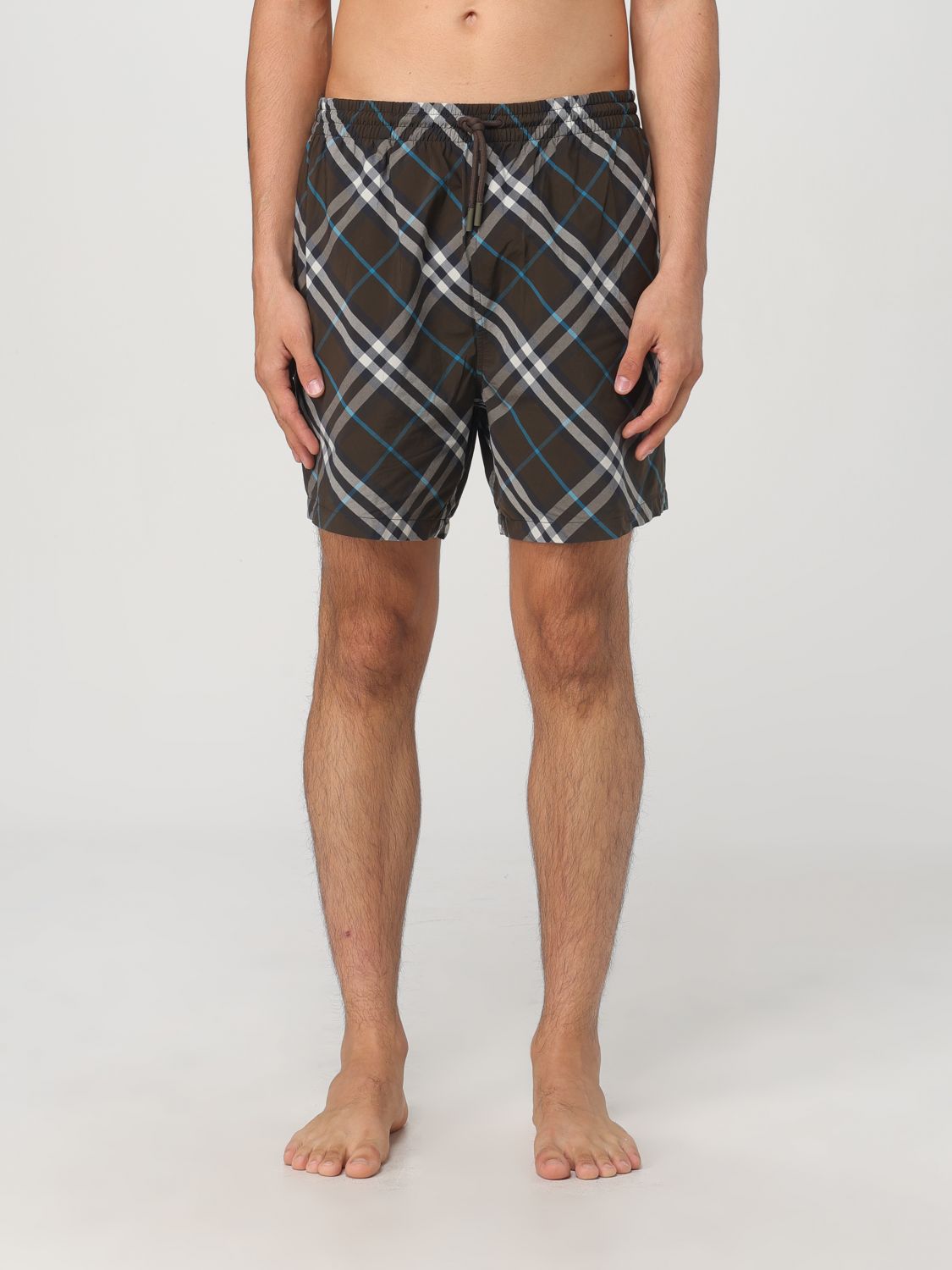 Checked drawstring-waist swim shorts - Green