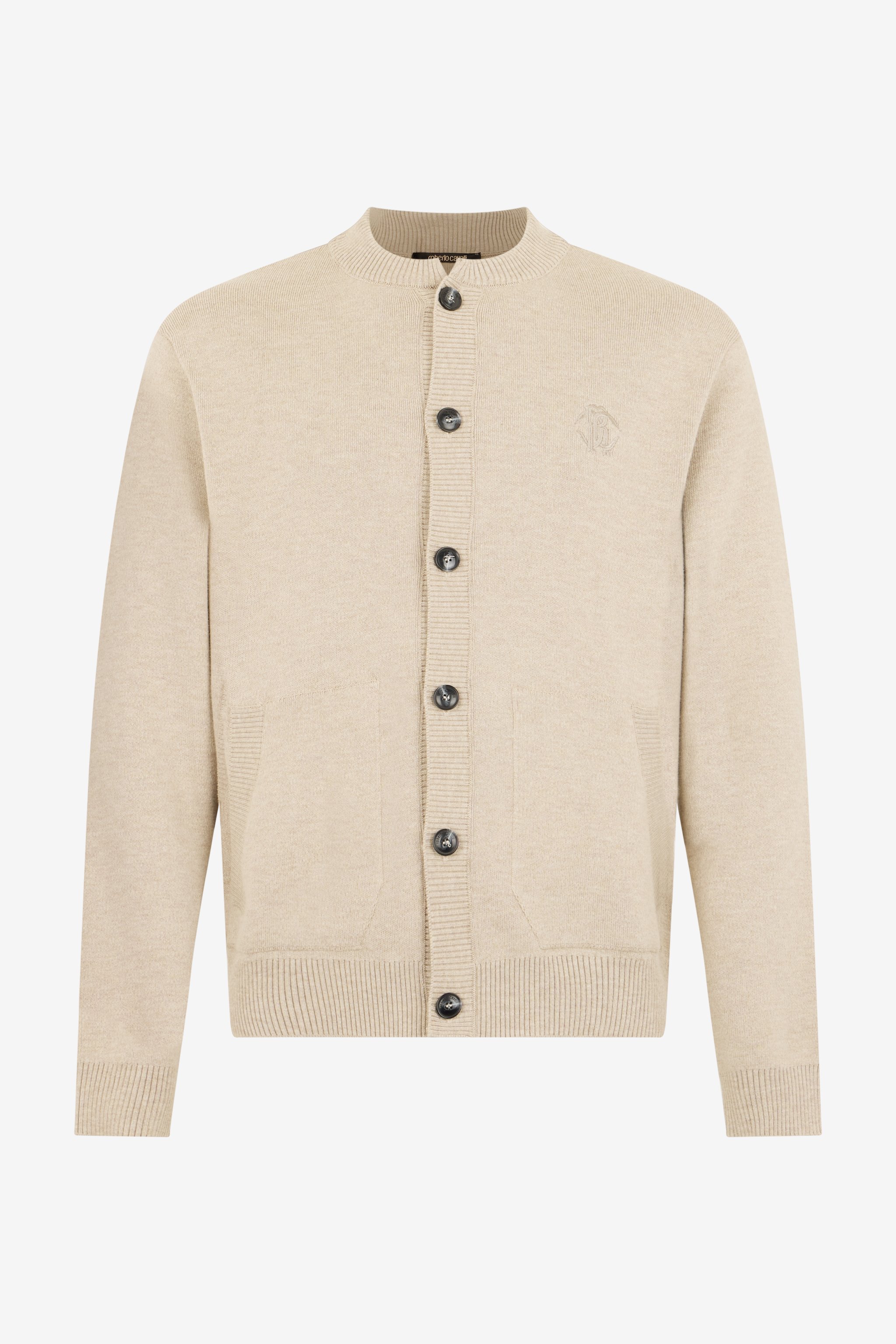 Beige Cardigan With Embroidered Monogram Rc