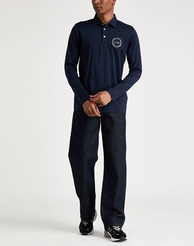 Man Polo shirt Navy Size L Cotton, Elastane