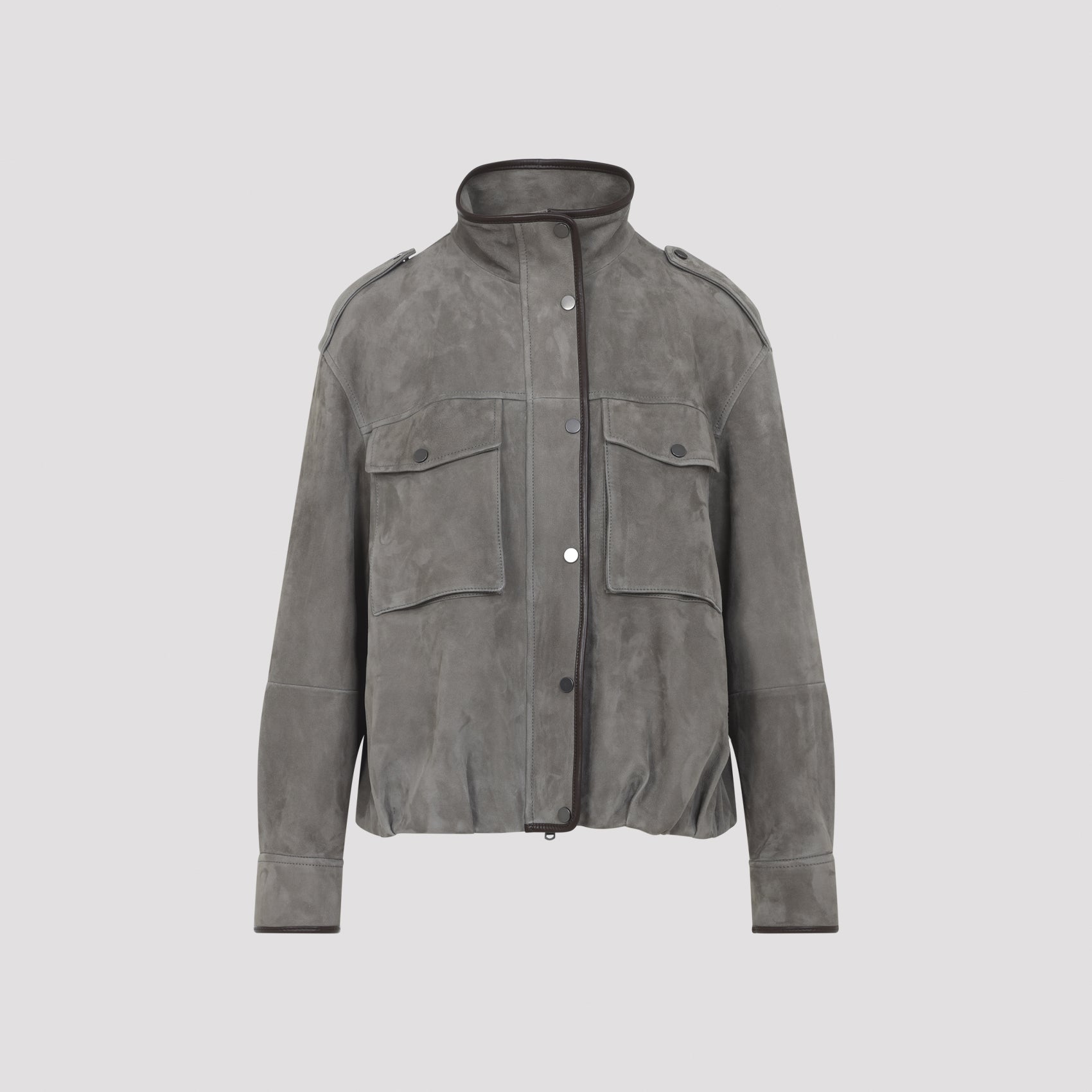 Couture suede outerwear jacket with monili