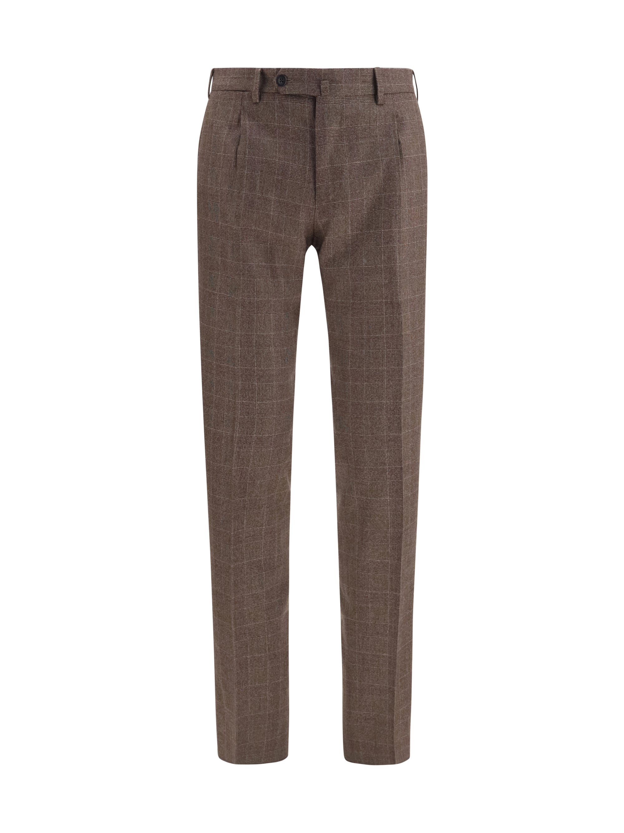 Tone-on-Tone Checked Wool Trousers — Brown