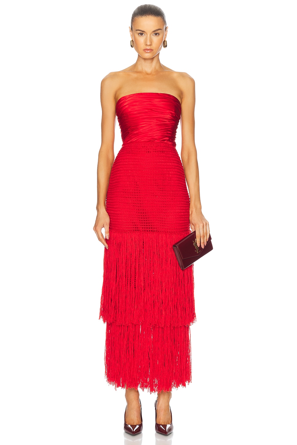 Alejandra Alonso Rojas Draped Bustier Dress With Crochet in Red - Red. 0 also in