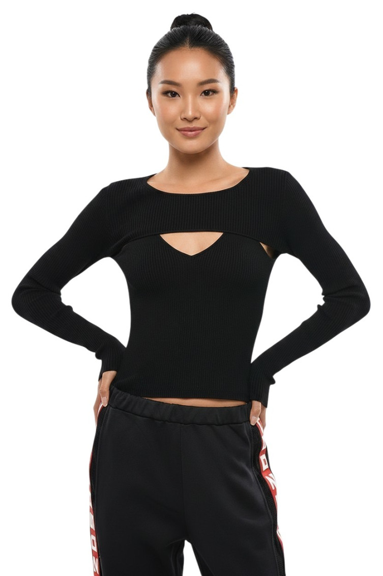 Black Knitted Crew Neck Top