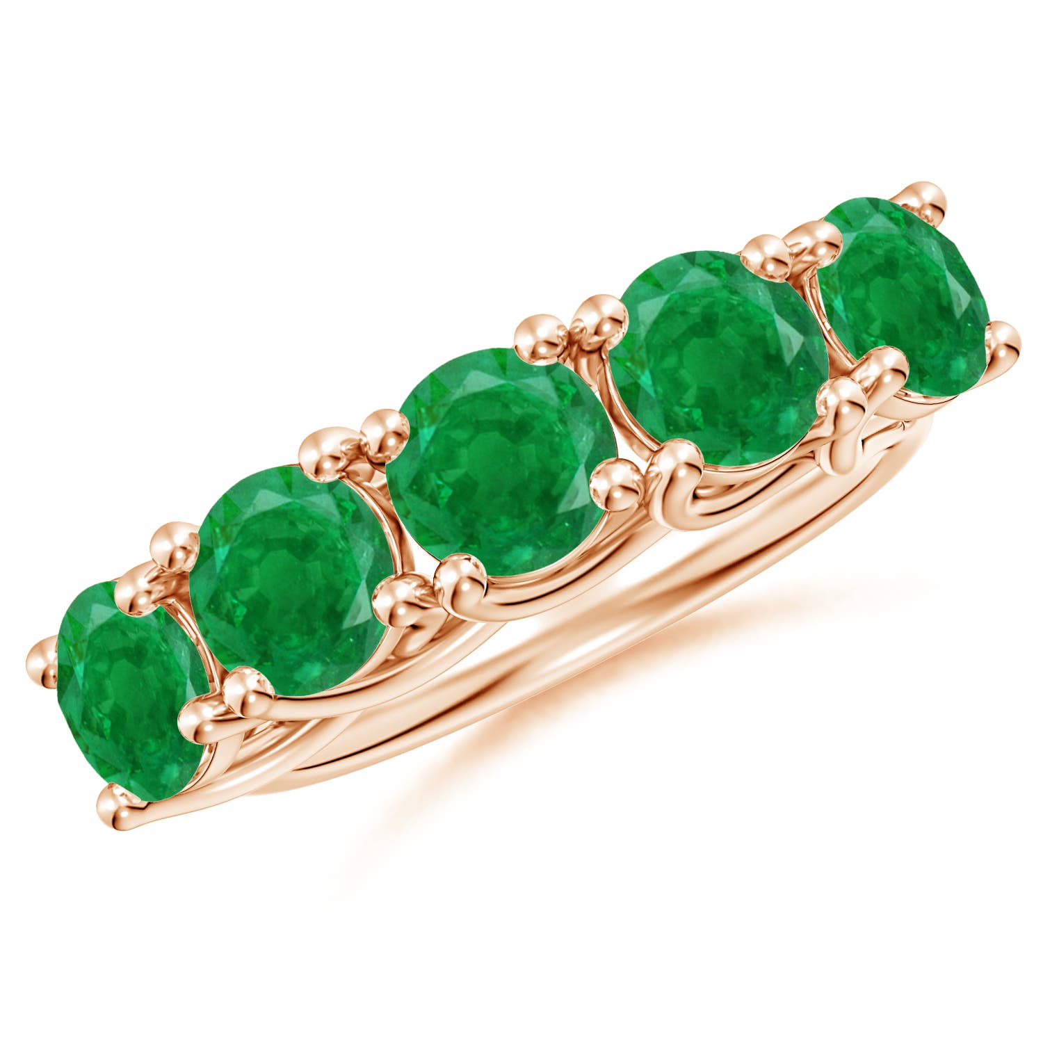 Angara 2.75 Carats Half Eternity Five Stone Emerald Wedding Band in 14K Rose Gold