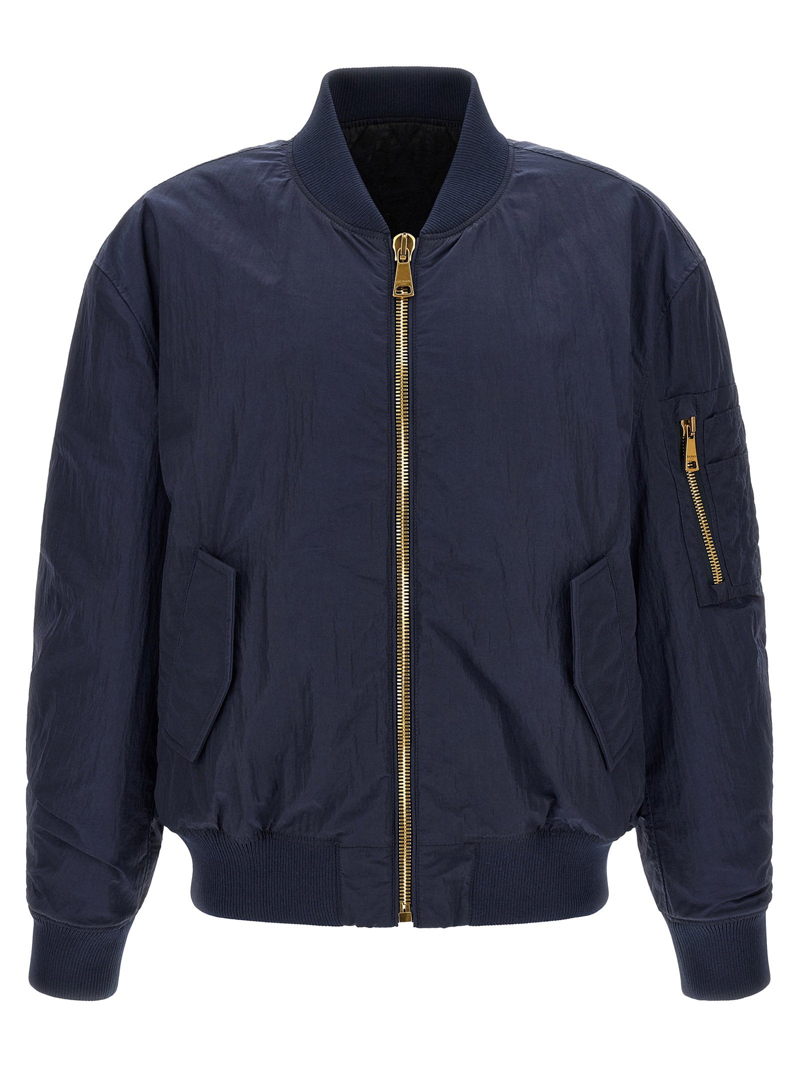 Logo-Embroidered Technical Bomber Jacket — Navy