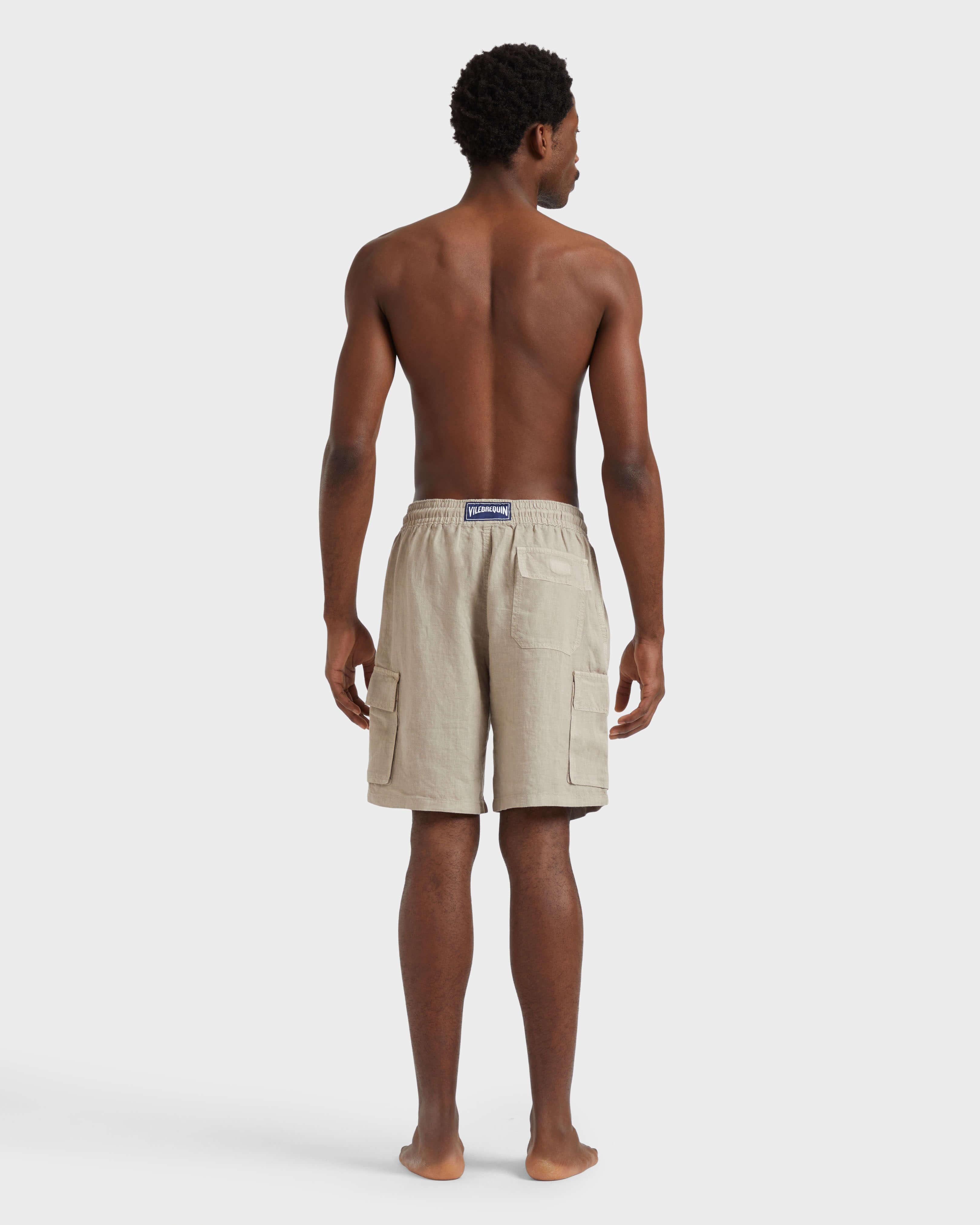 Men Linen Bermuda Shorts Cargo Pockets - Ber - Baie - Beige