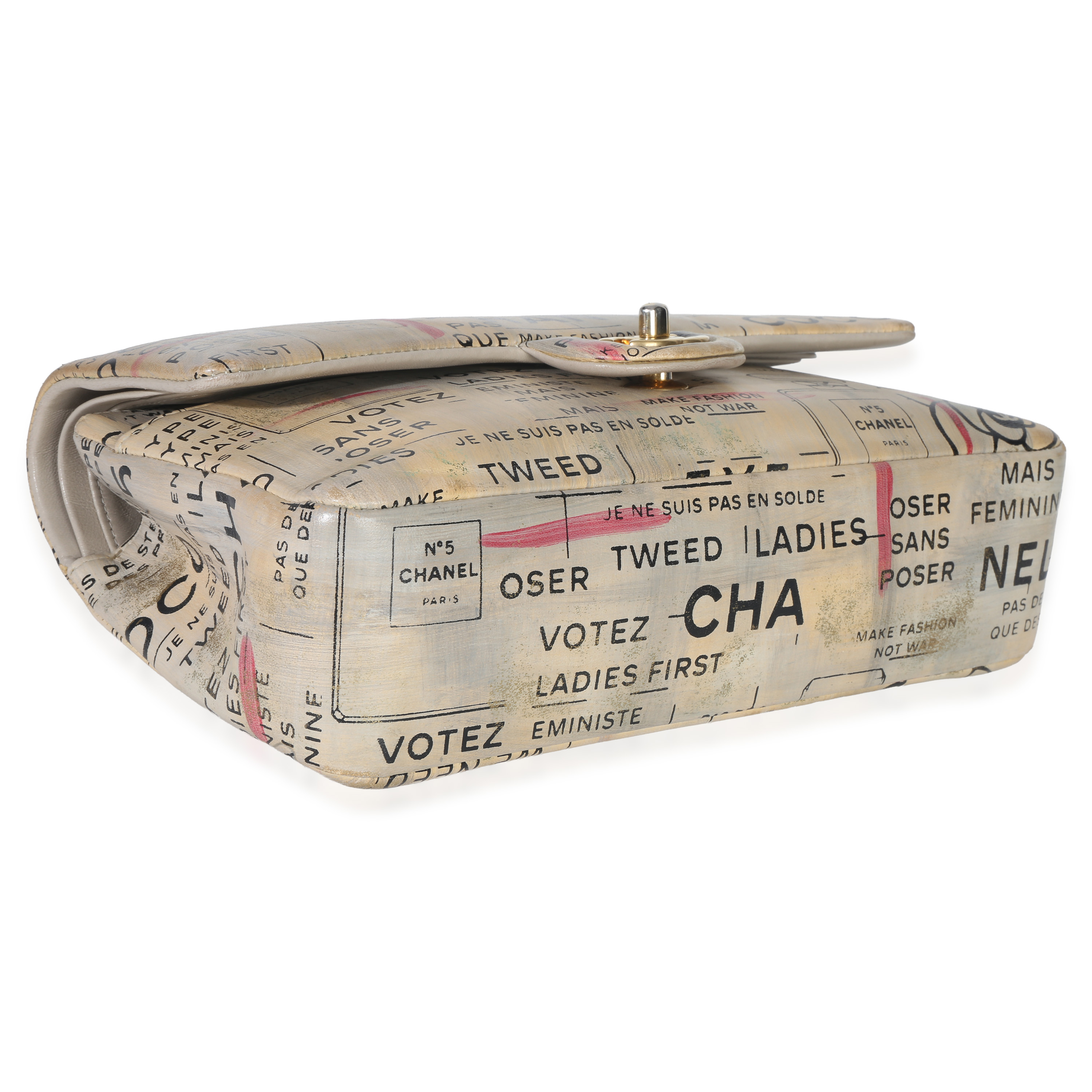 Newspaper Print Lambskin Medium Double Flap Bag