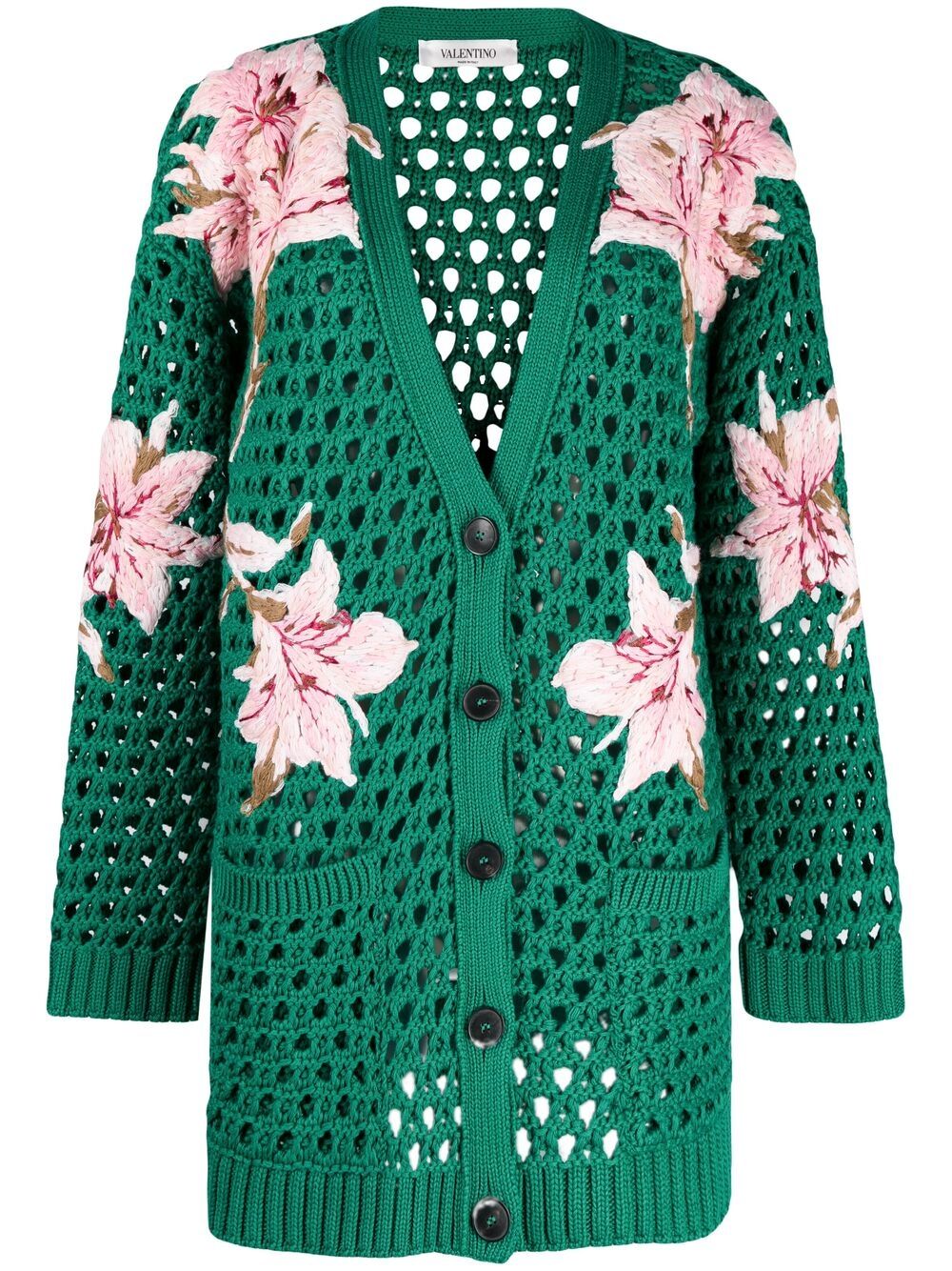 Valentino Garavani lilium-embroidered cotton cardigan - Green