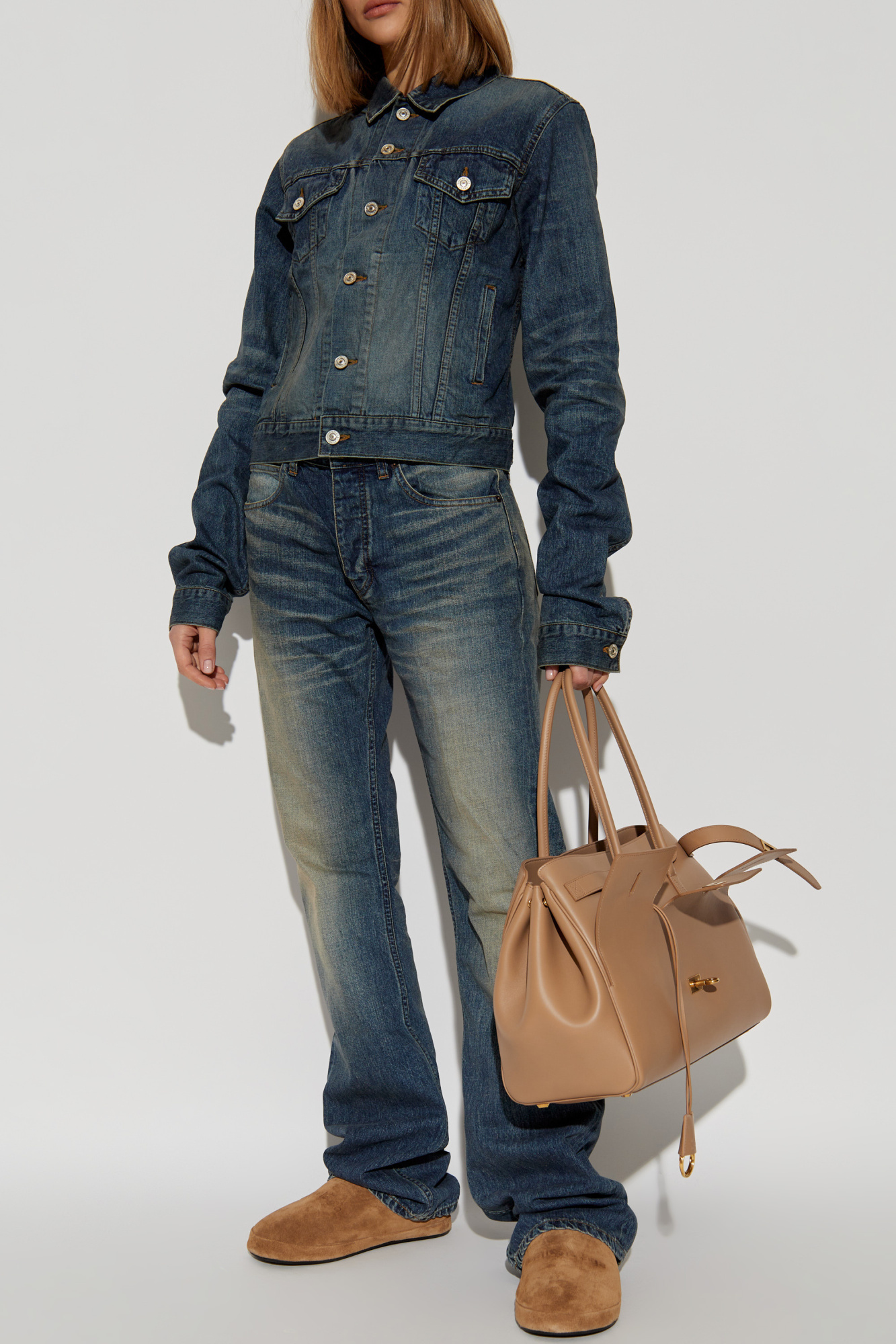 Denim Jacket With Vintage Effect, Women's, Navy Blue