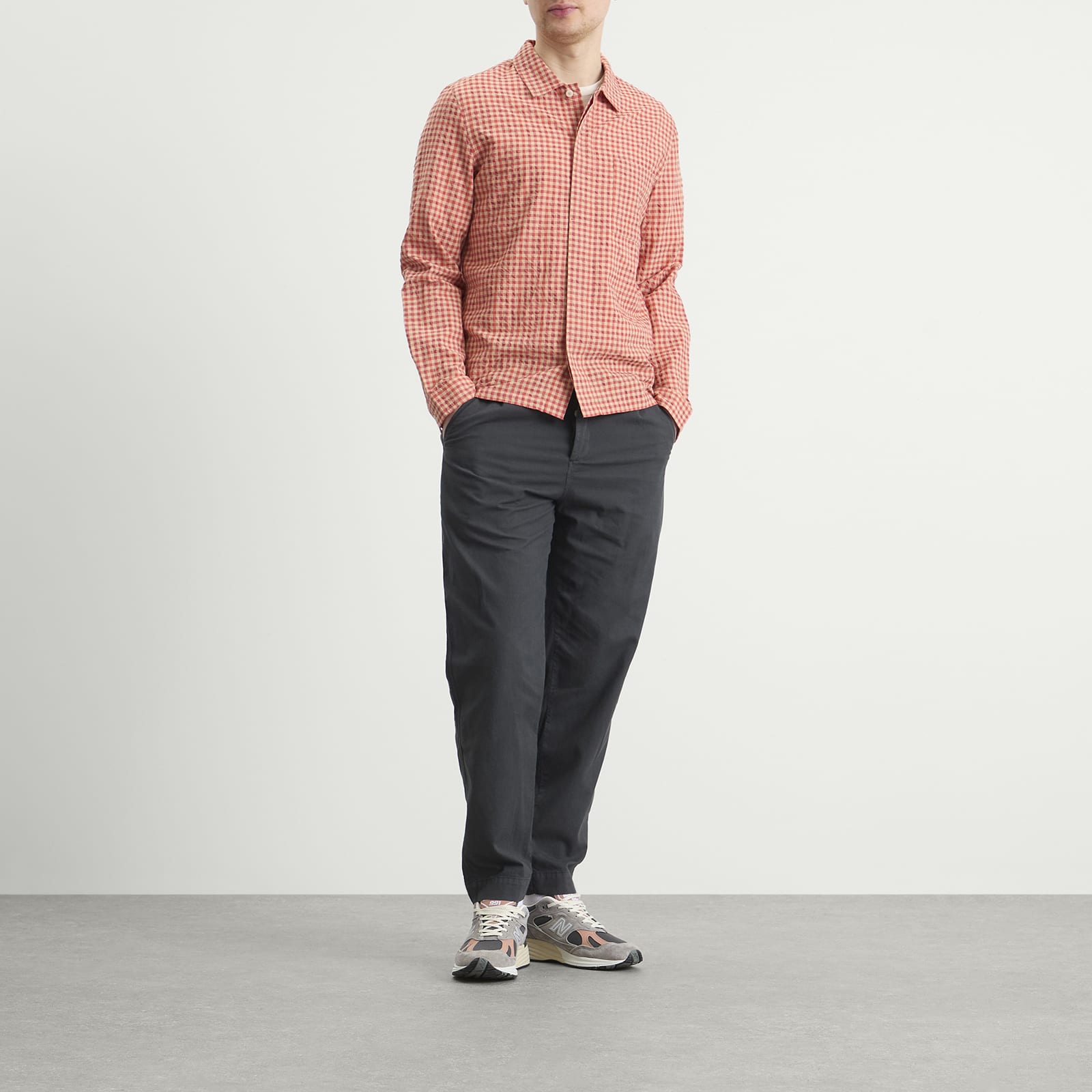 Men's Patch Shirt in Red Oxide Textured Check